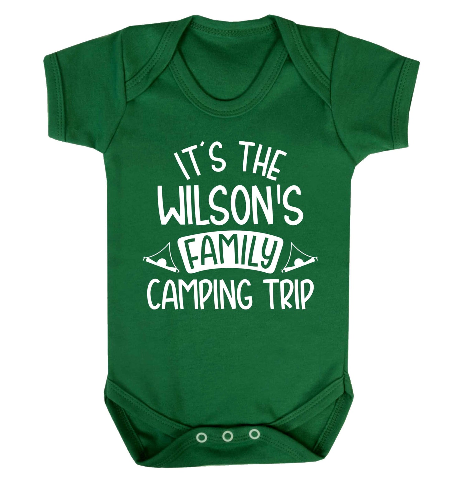 It's the Wilson's family camping trip personalised Baby Vest green 18-24 months