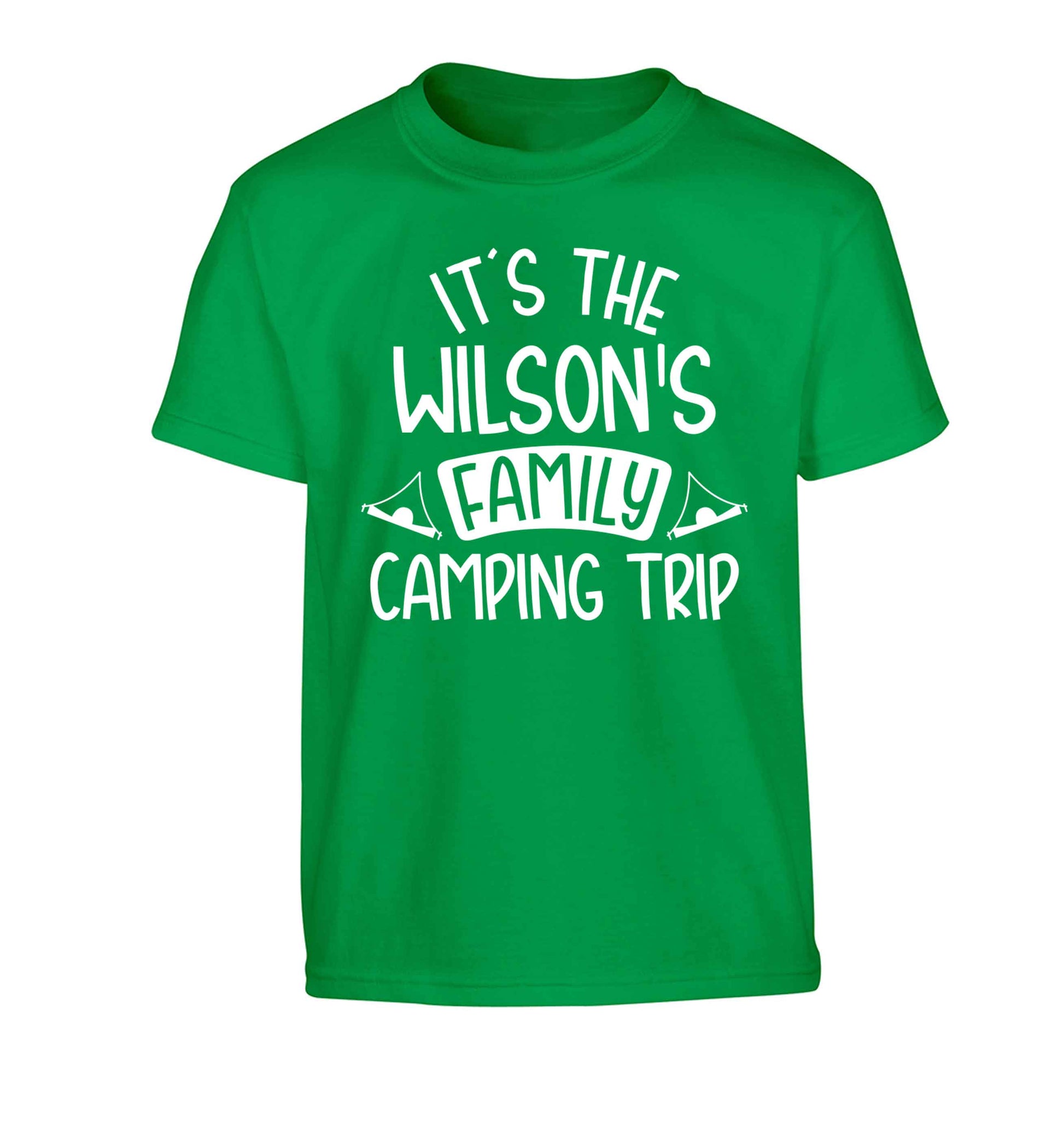 It's the Wilson's family camping trip personalised Children's green Tshirt 12-13 Years