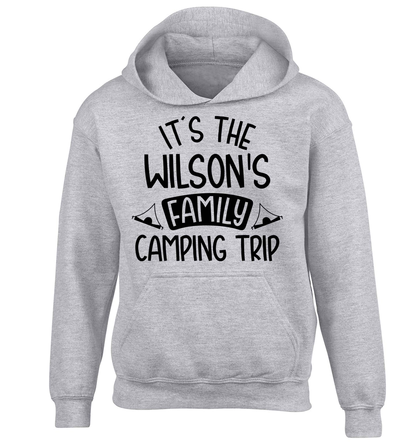 It's the Wilson's family camping trip personalised children's grey hoodie 12-13 Years