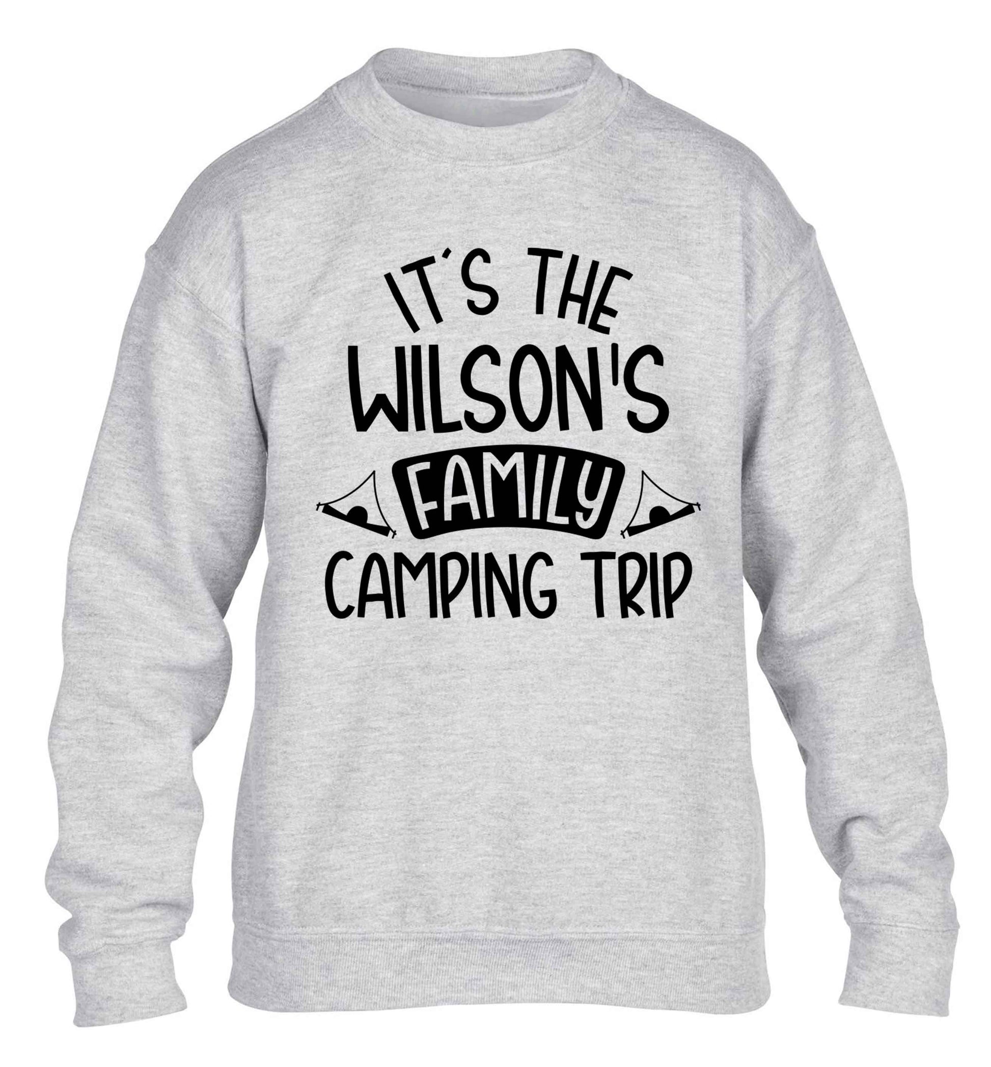It's the Wilson's family camping trip personalised children's grey sweater 12-13 Years