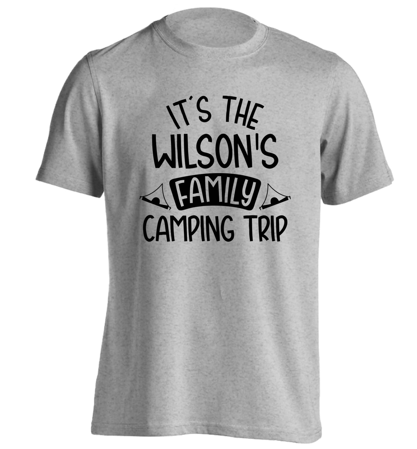 It's the Wilson's family camping trip personalised adults unisex grey Tshirt 2XL
