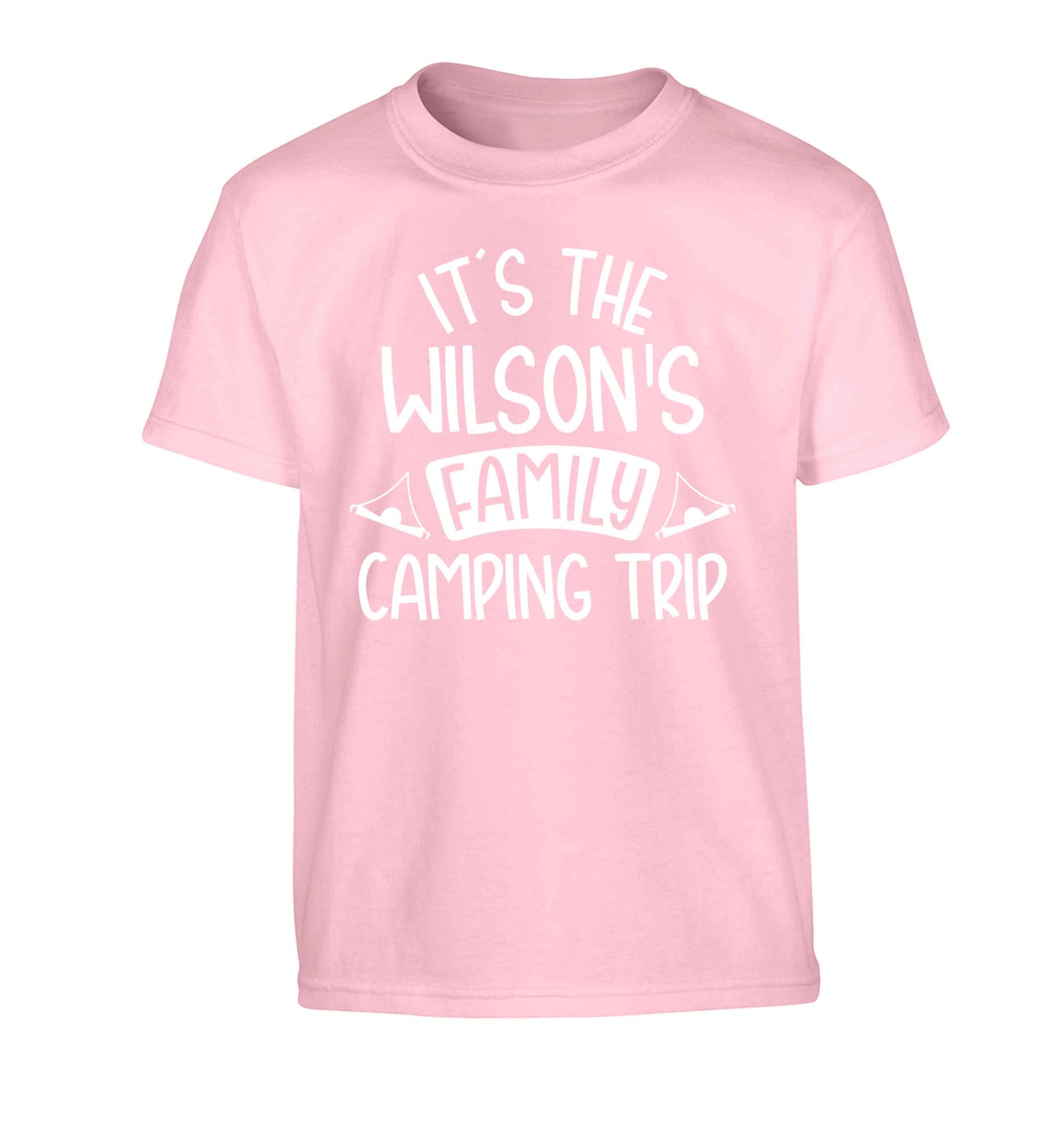 It's the Wilson's family camping trip personalised Children's light pink Tshirt 12-13 Years