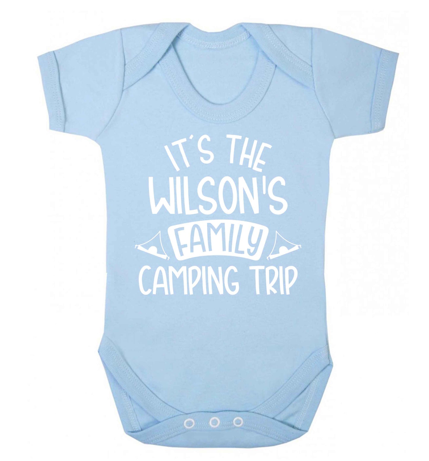 It's the Wilson's family camping trip personalised Baby Vest pale blue 18-24 months