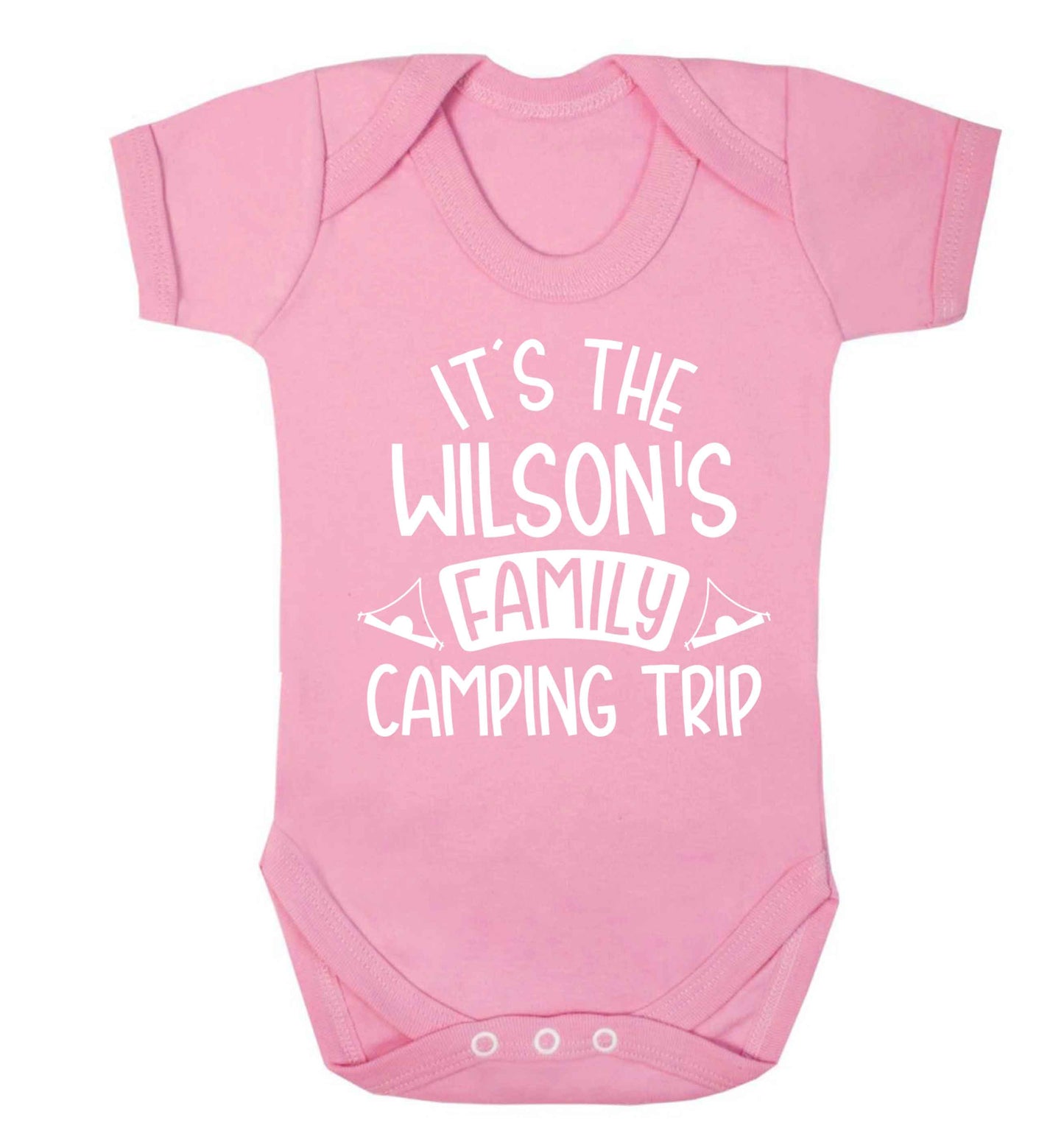It's the Wilson's family camping trip personalised Baby Vest pale pink 18-24 months
