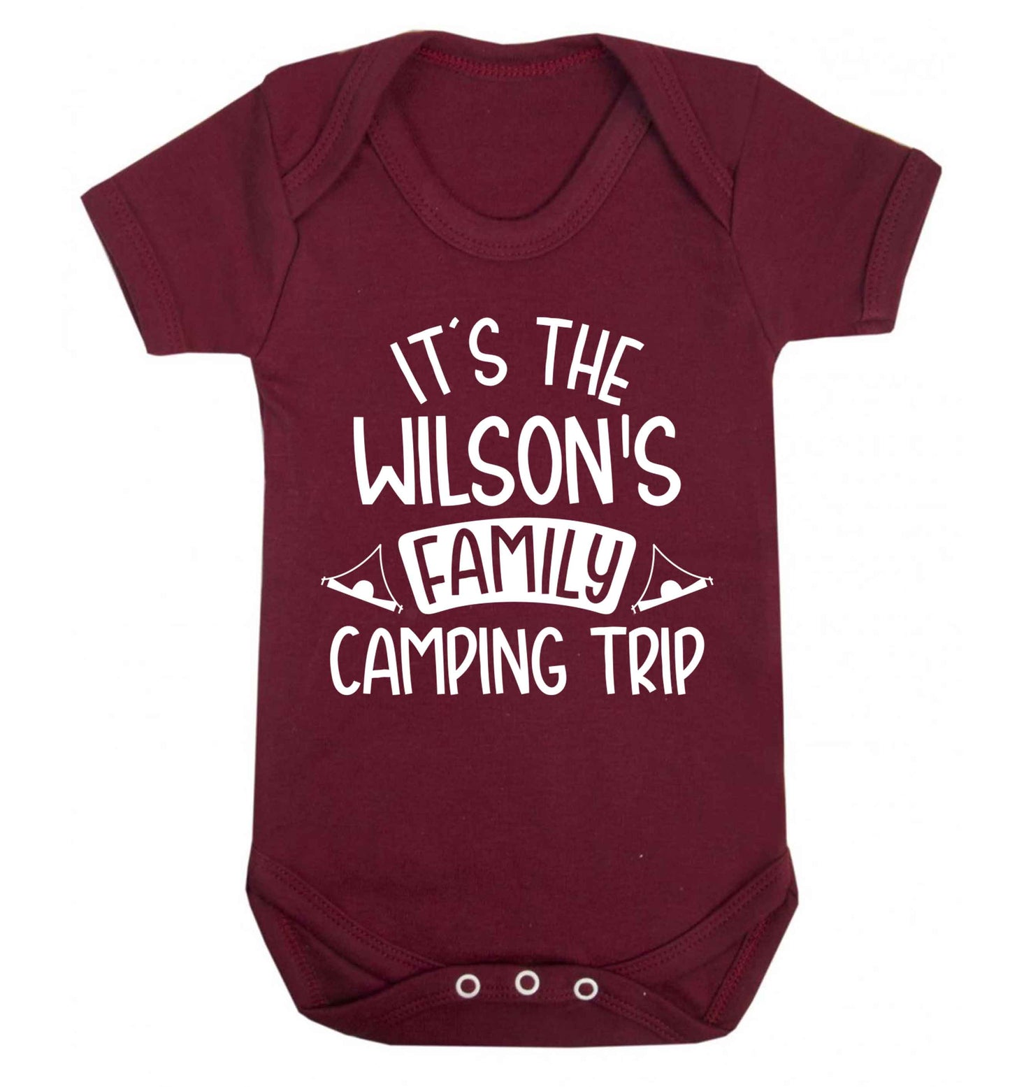 It's the Wilson's family camping trip personalised Baby Vest maroon 18-24 months