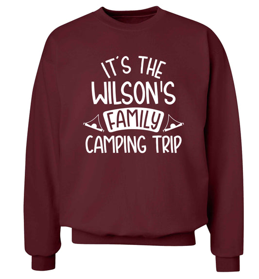 It's the Wilson's family camping trip personalised Adult's unisex maroon Sweater 2XL