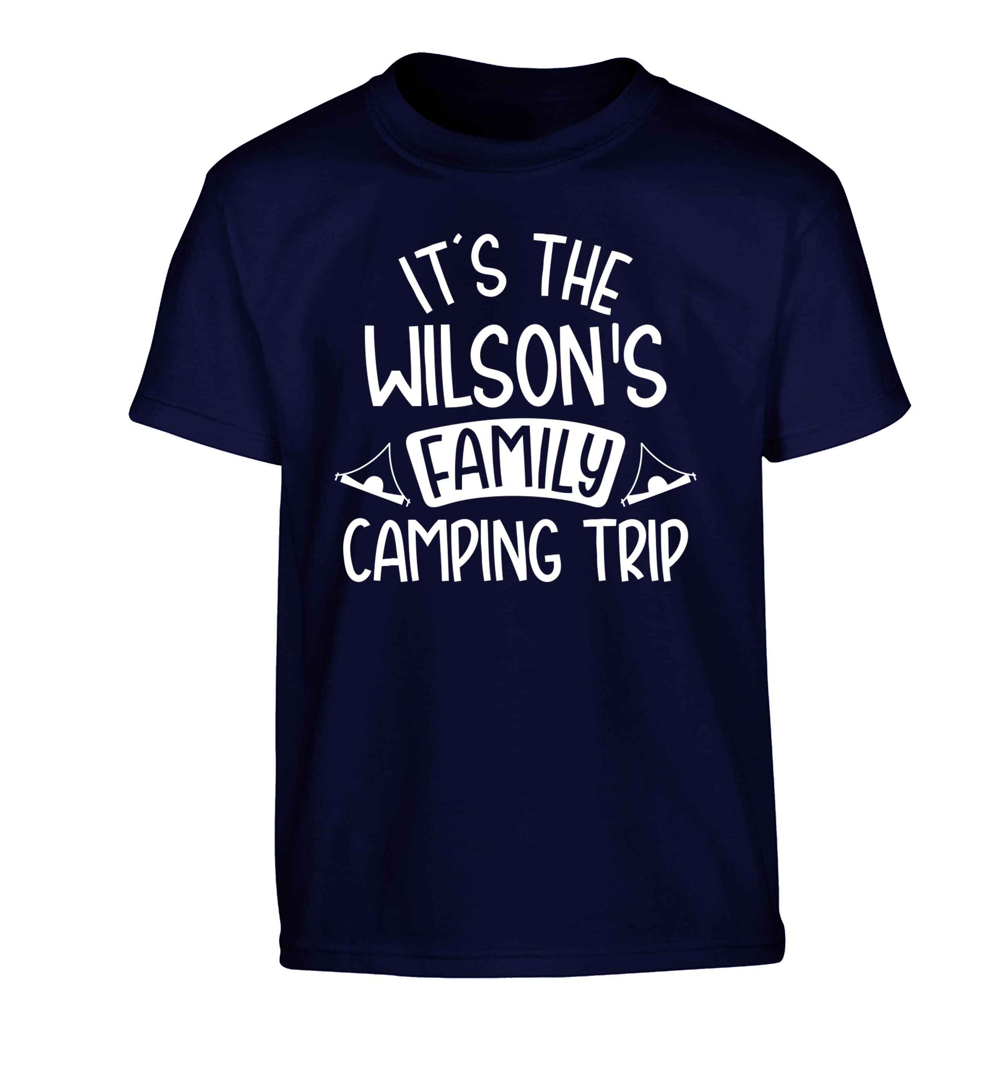 It's the Wilson's family camping trip personalised Children's navy Tshirt 12-13 Years