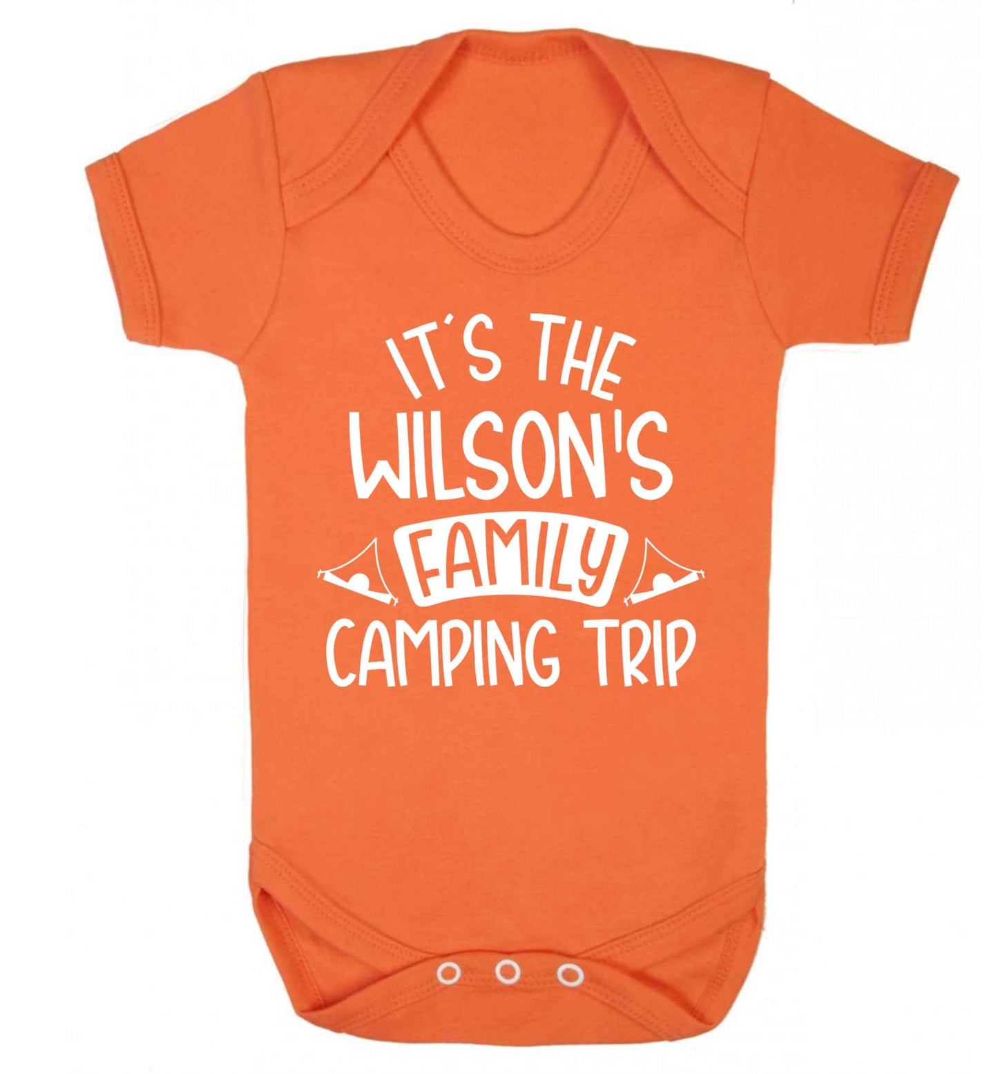 It's the Wilson's family camping trip personalised Baby Vest orange 18-24 months