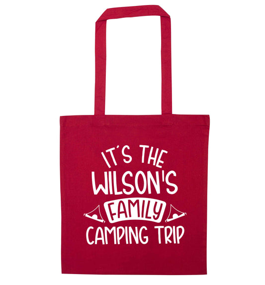 It's the Wilson's family camping trip personalised red tote bag