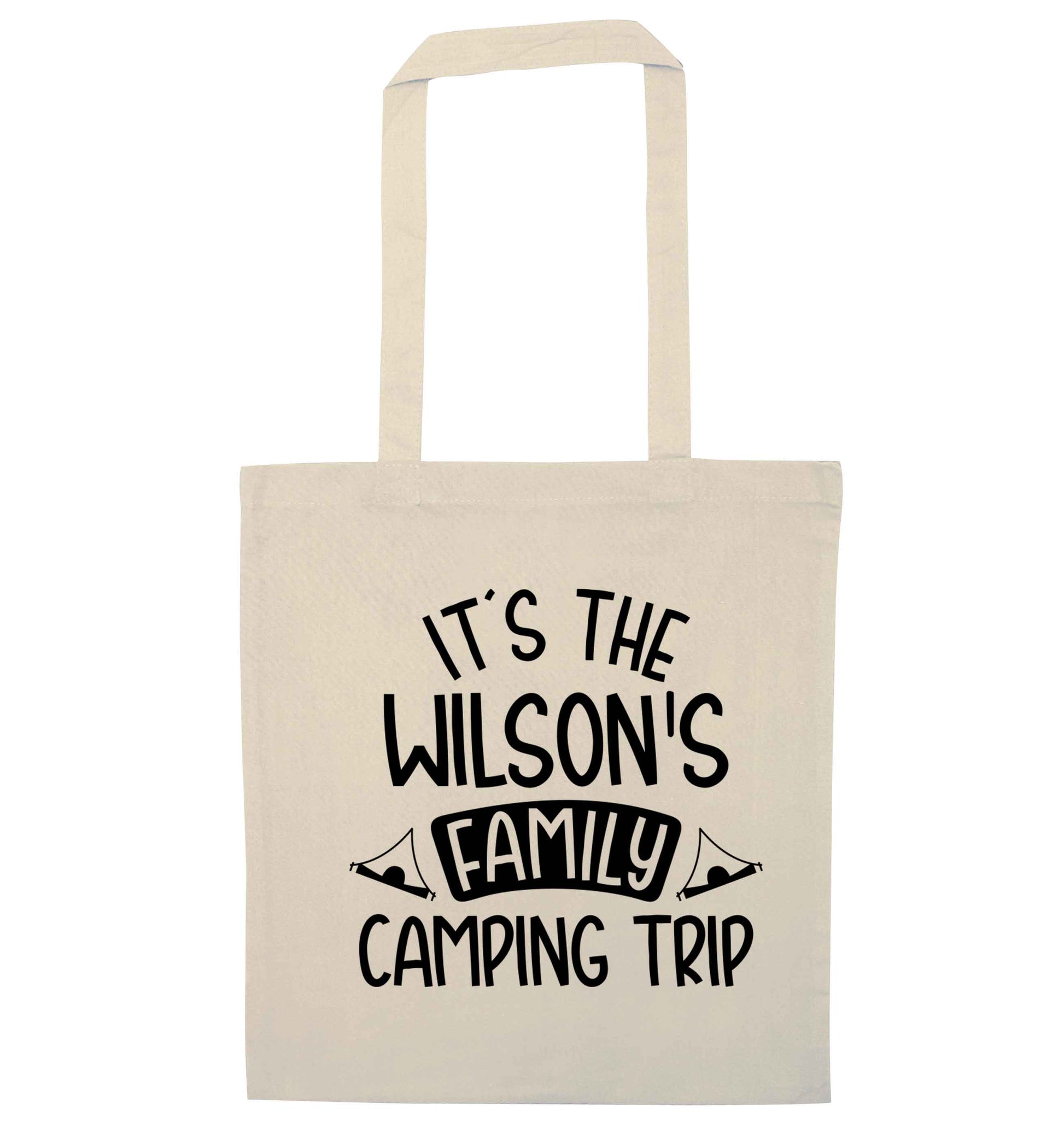 It's the Wilson's family camping trip personalised natural tote bag