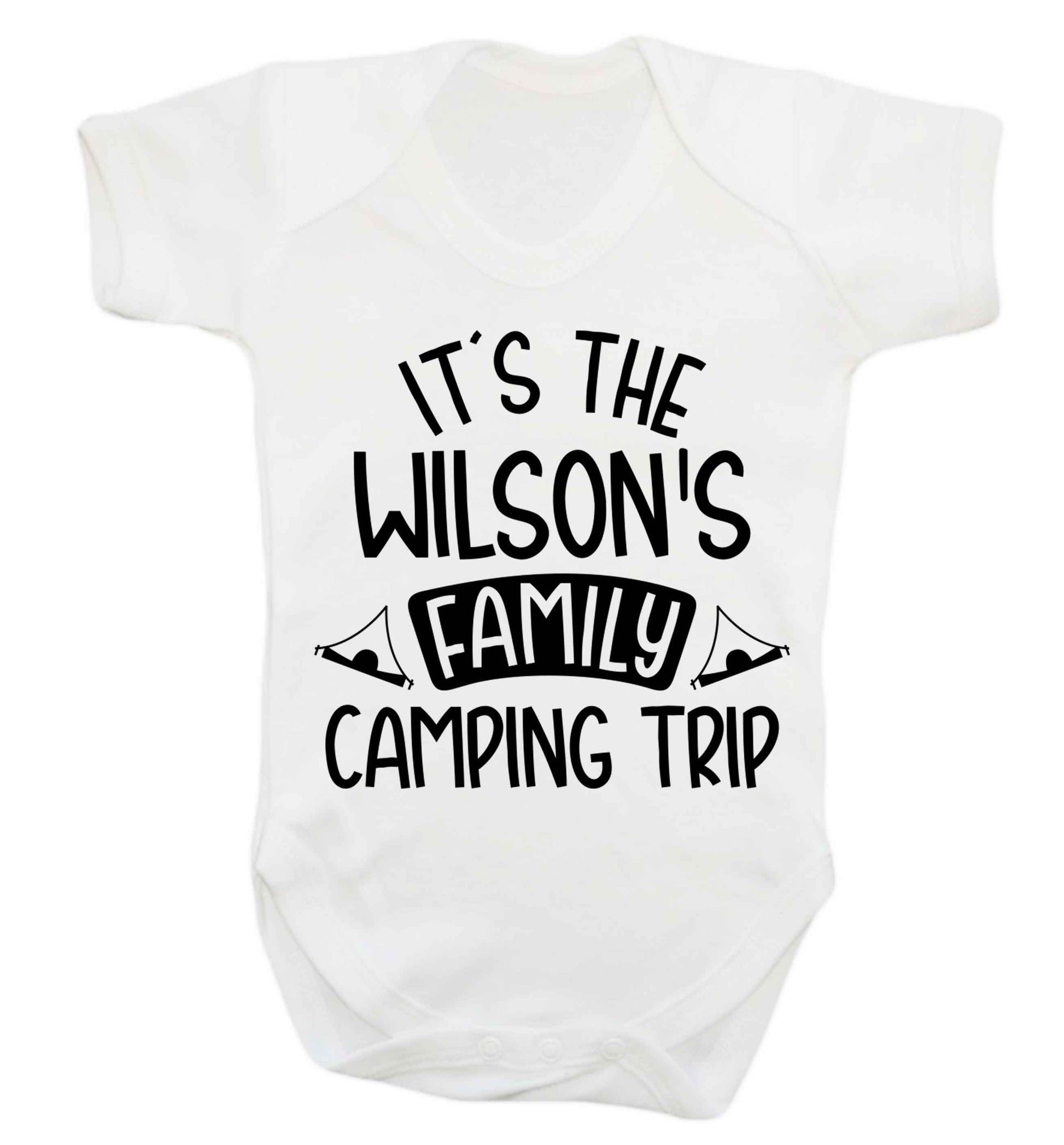 It's the Wilson's family camping trip personalised Baby Vest white 18-24 months