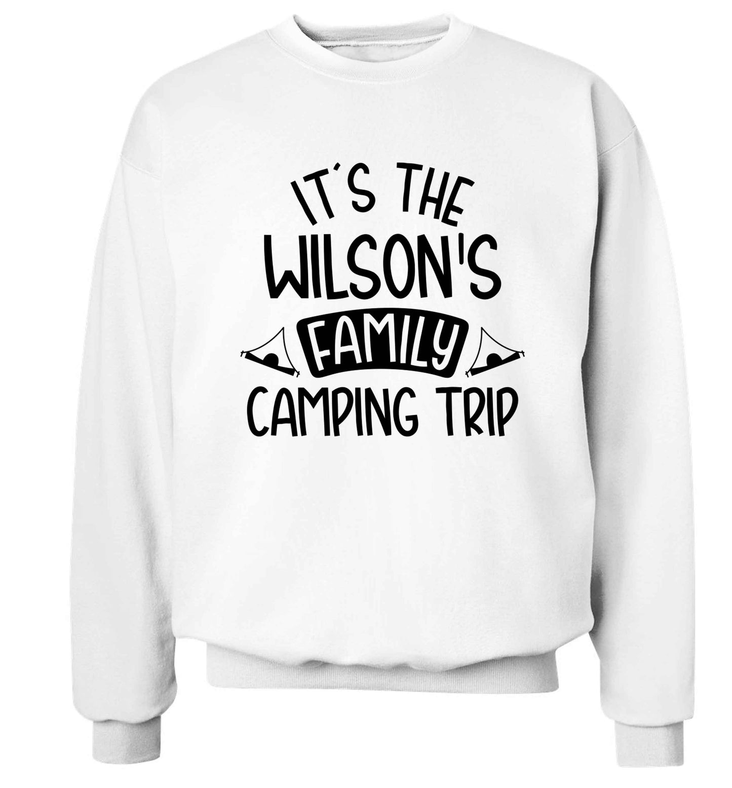 It's the Wilson's family camping trip personalised Adult's unisex white Sweater 2XL