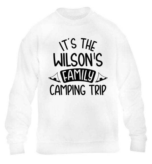 It's the Wilson's family camping trip personalised children's white sweater 12-13 Years