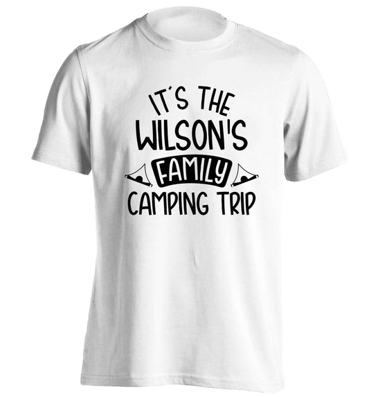 It's the Wilson's family camping trip personalised adults unisex white Tshirt 2XL