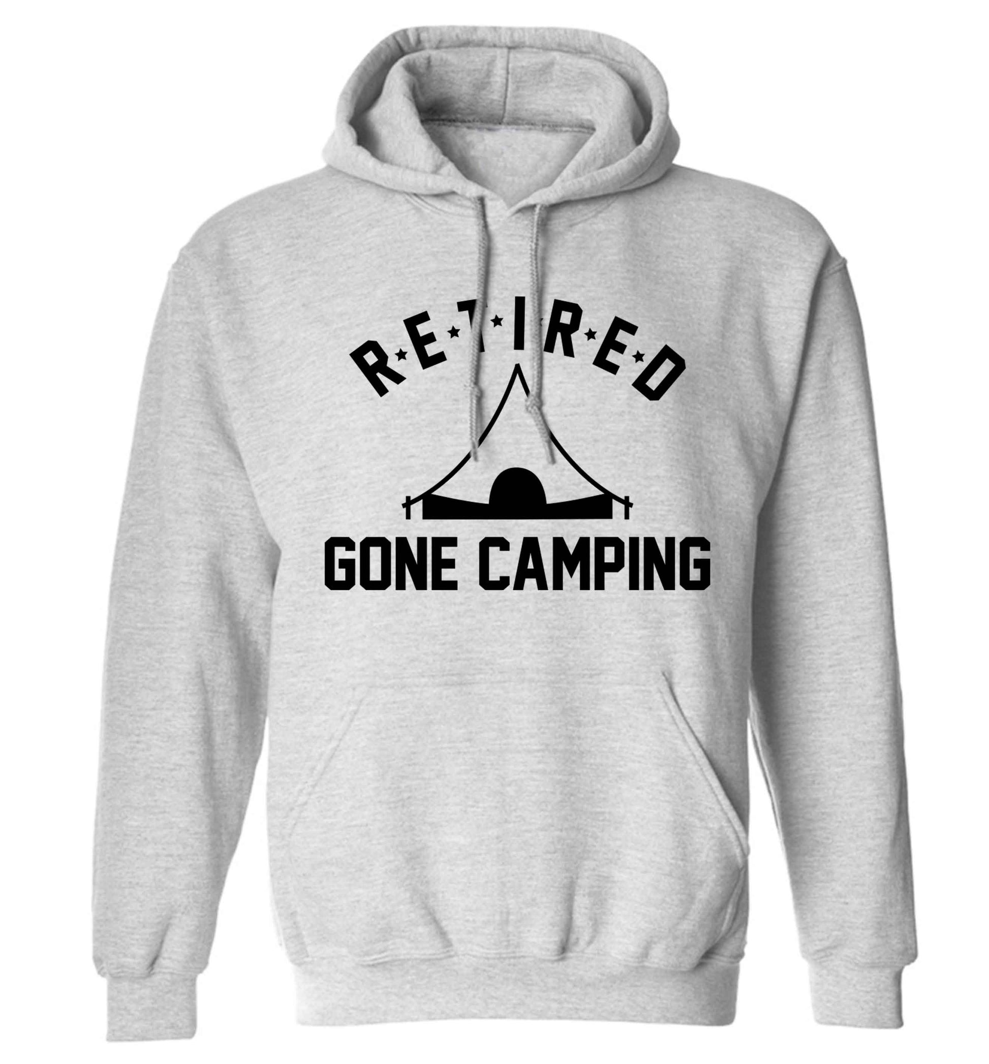 Retired gone camping adults unisex grey hoodie 2XL