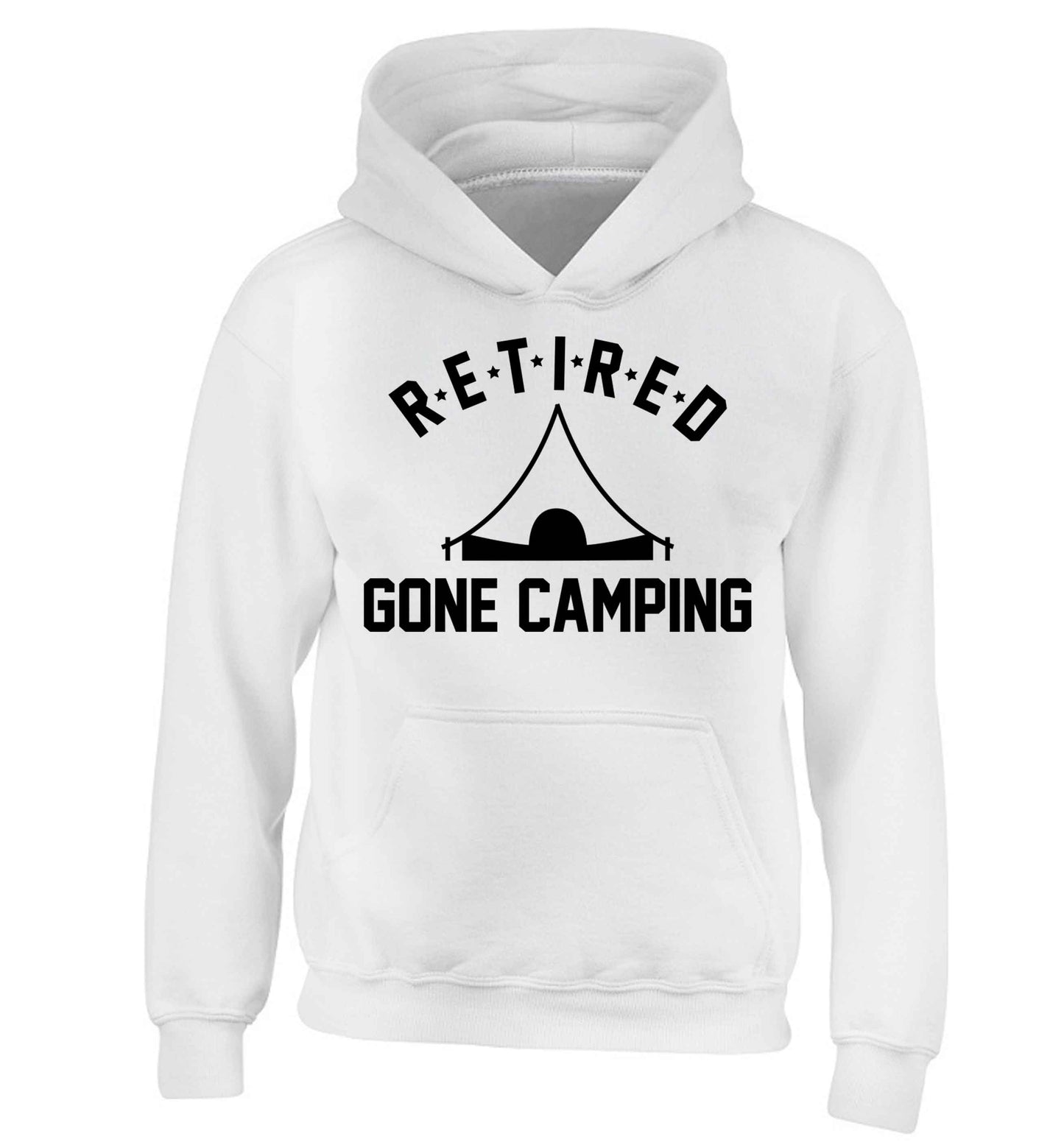 Retired gone camping children's white hoodie 12-13 Years