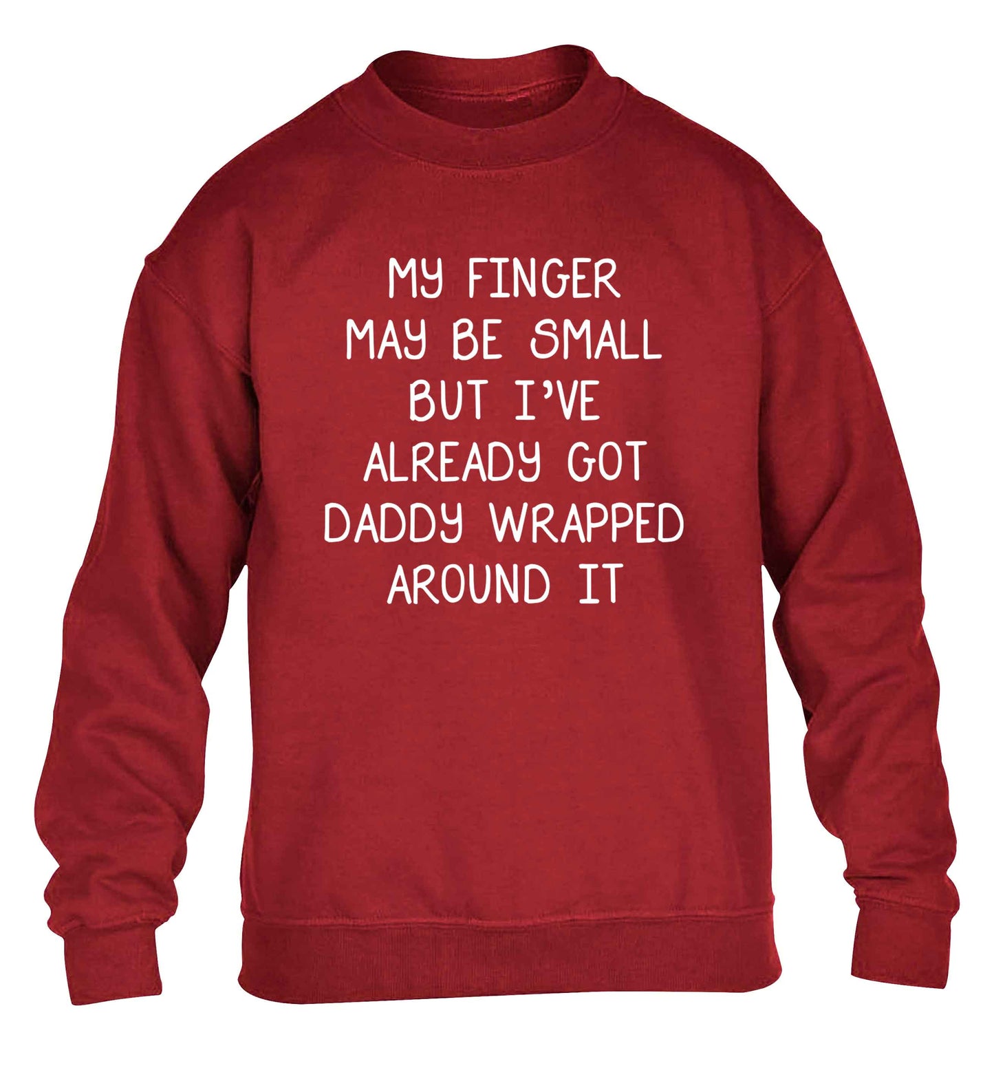 My finger may be small but I've already got daddy wrapped around it children's grey sweater 12-13 Years