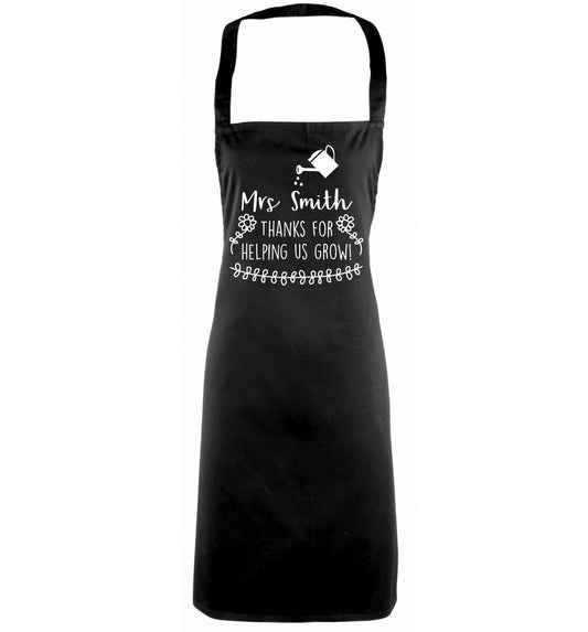 Personalised Mrs Smith thanks for helping us grow black apron