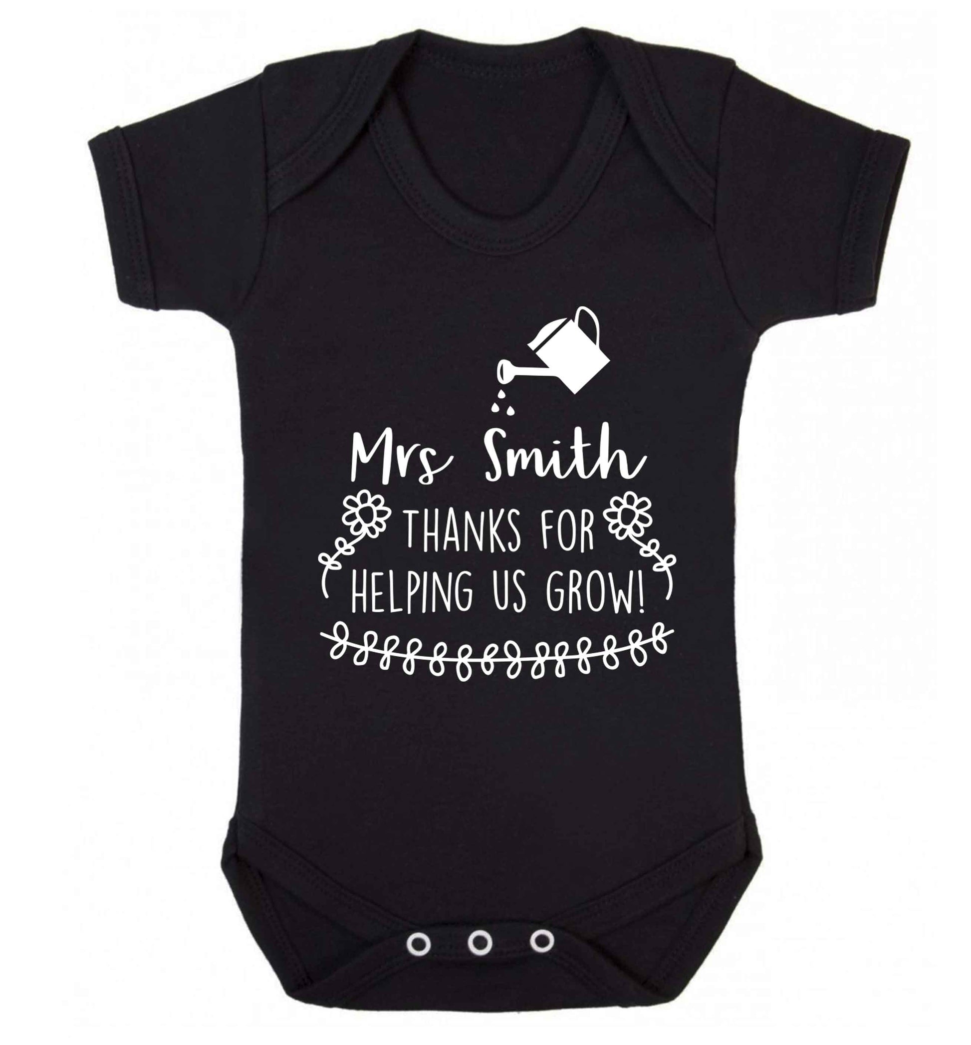 Personalised Mrs Smith thanks for helping us grow Baby Vest black 18-24 months