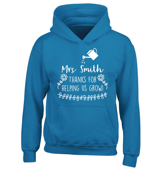Personalised Mrs Smith thanks for helping us grow children's blue hoodie 12-13 Years