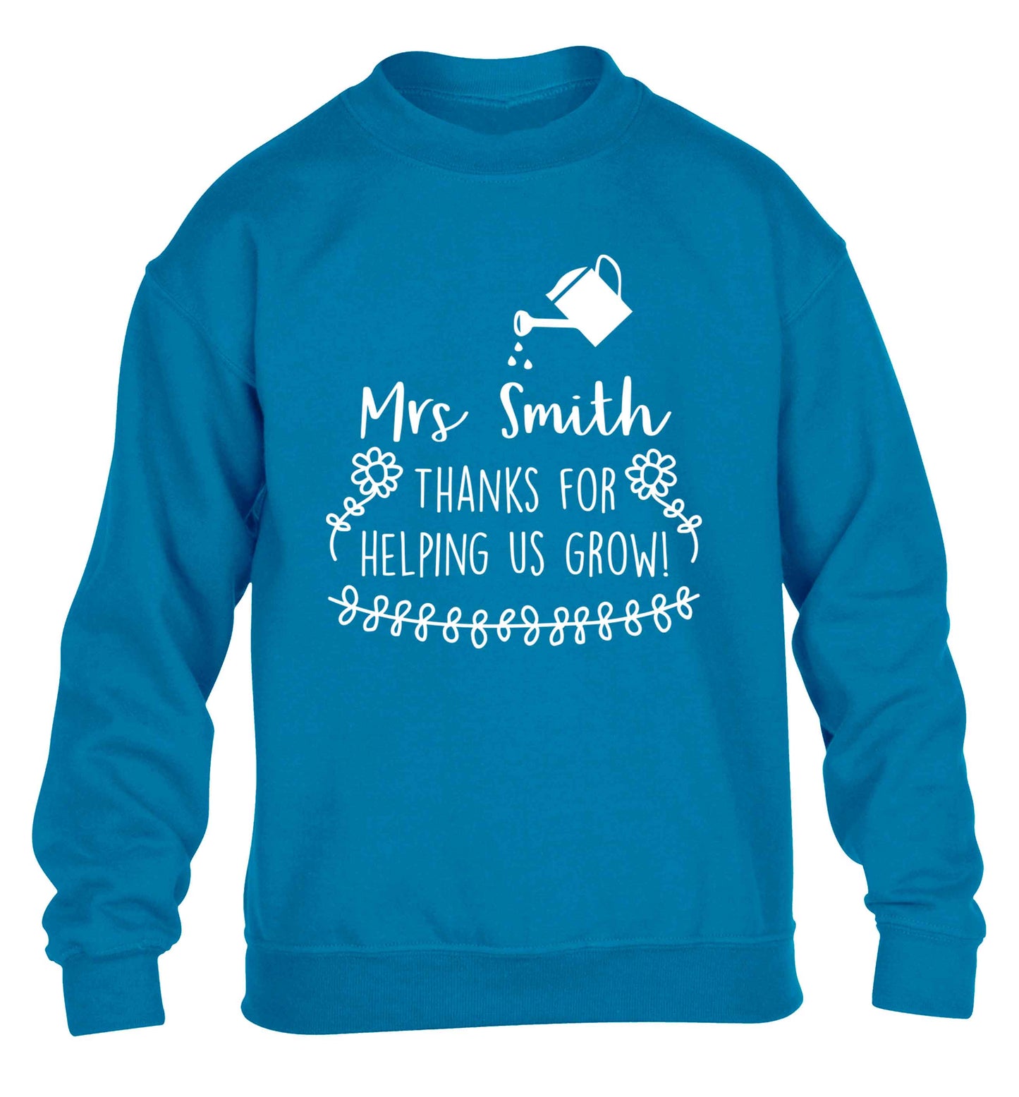 Personalised Mrs Smith thanks for helping us grow children's blue sweater 12-13 Years