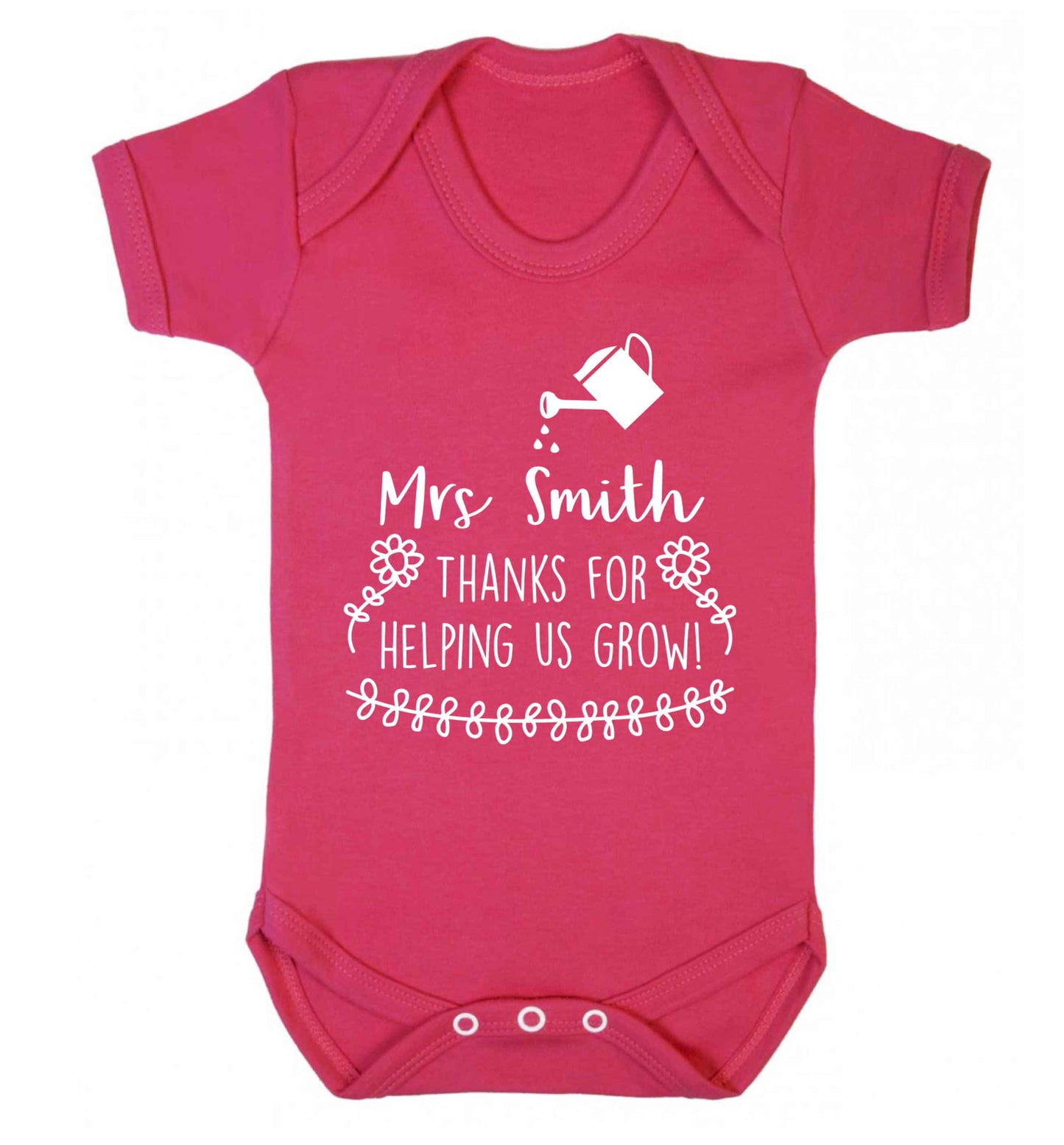 Personalised Mrs Smith thanks for helping us grow Baby Vest dark pink 18-24 months