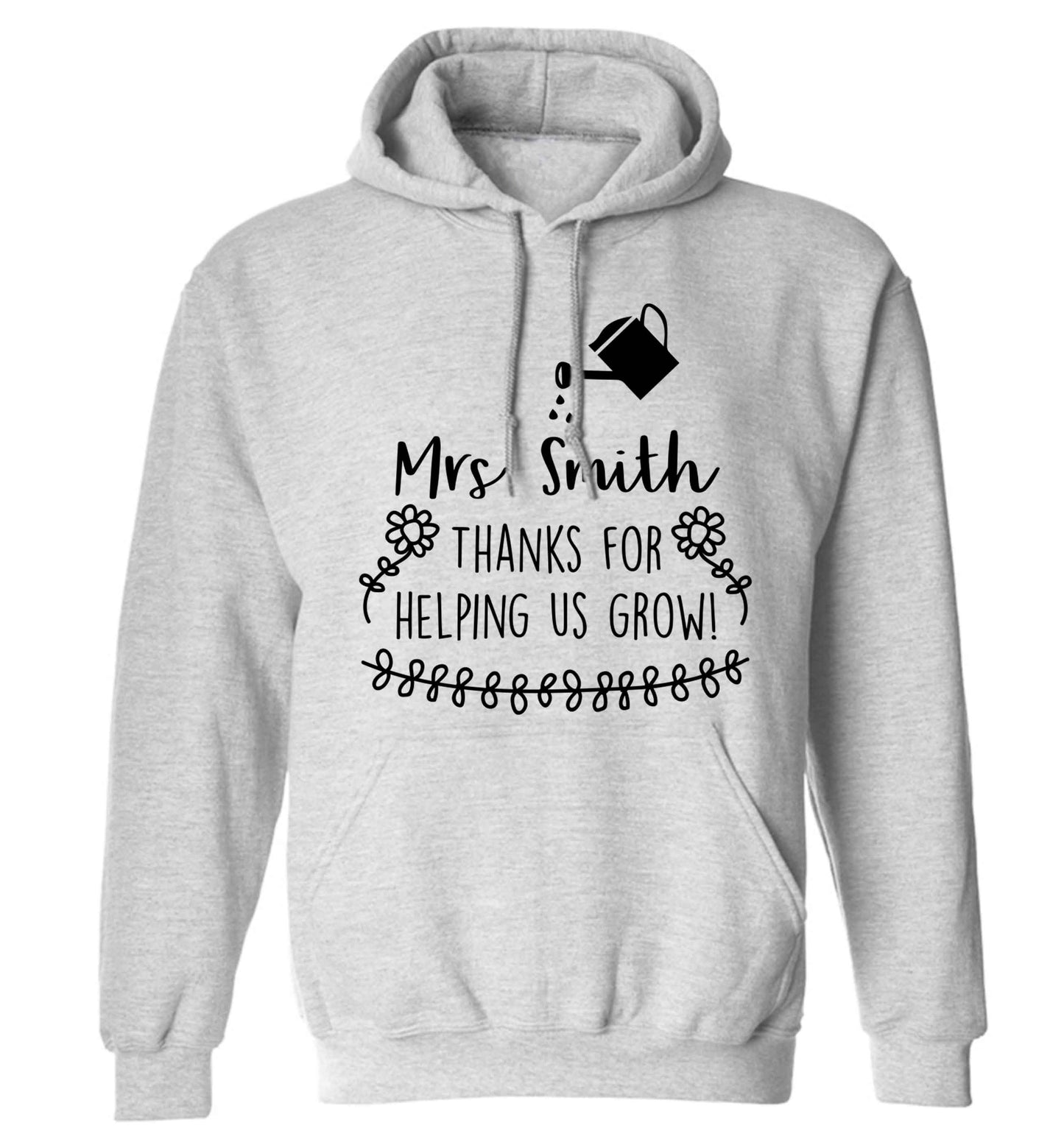 Personalised Mrs Smith thanks for helping us grow adults unisex grey hoodie 2XL