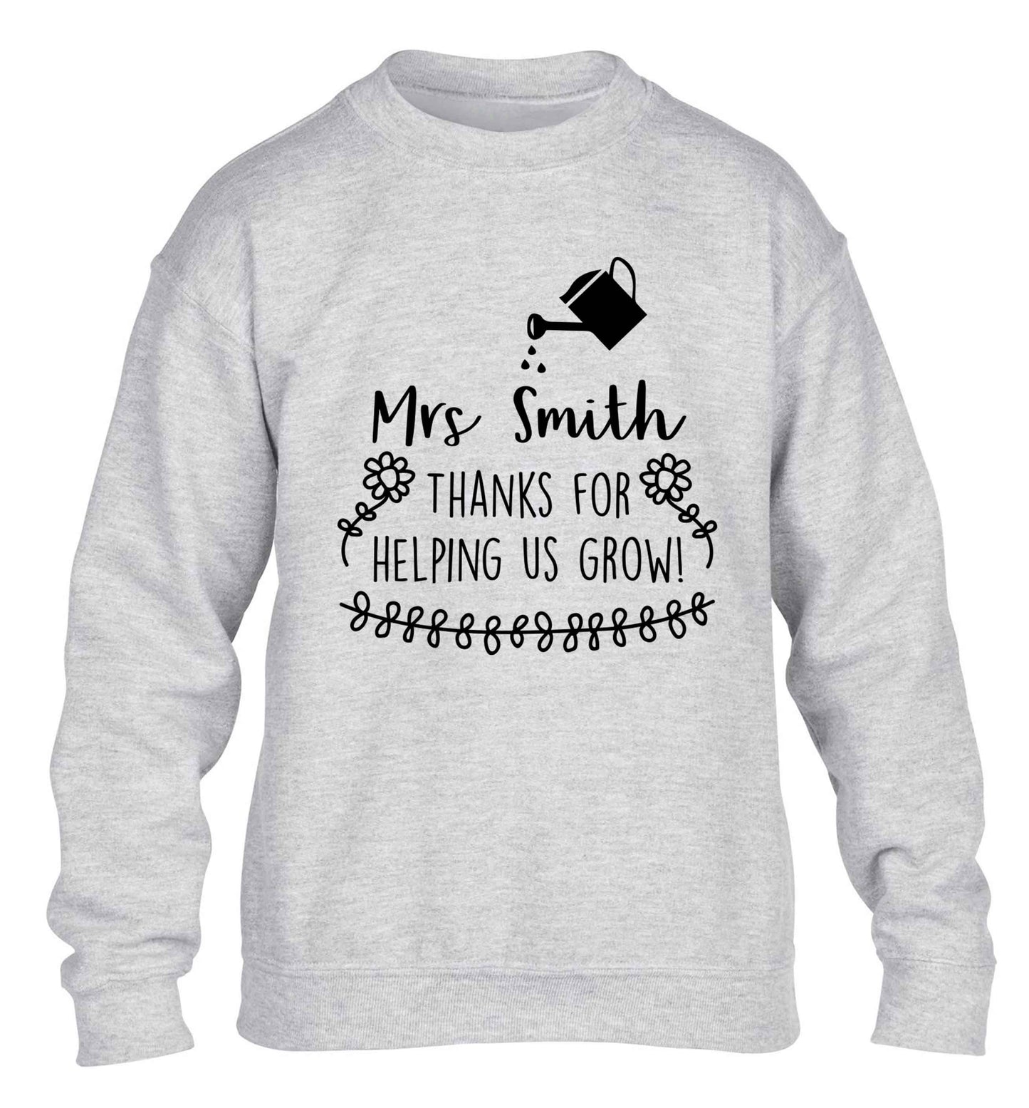 Personalised Mrs Smith thanks for helping us grow children's grey sweater 12-13 Years