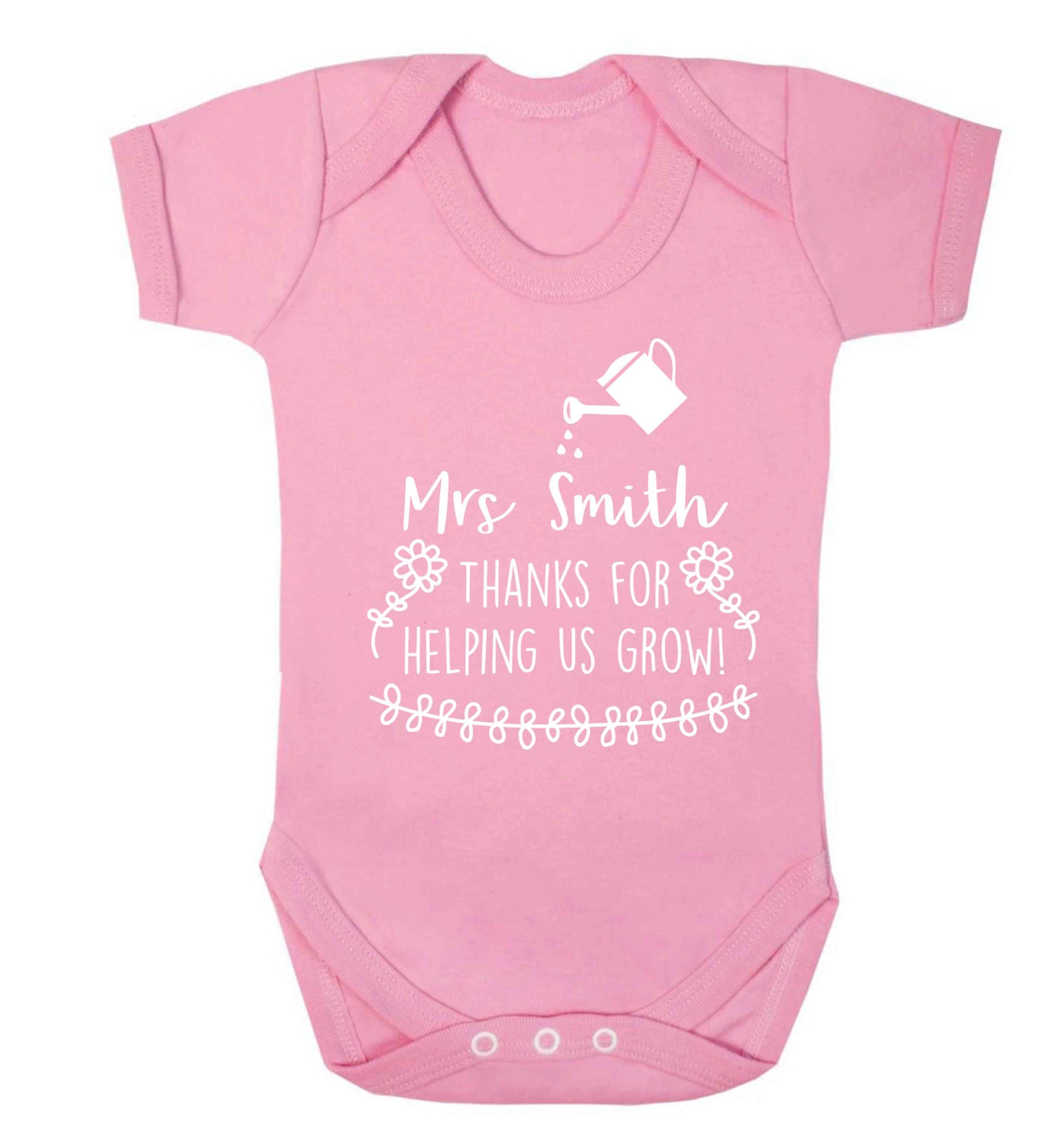 Personalised Mrs Smith thanks for helping us grow Baby Vest pale pink 18-24 months