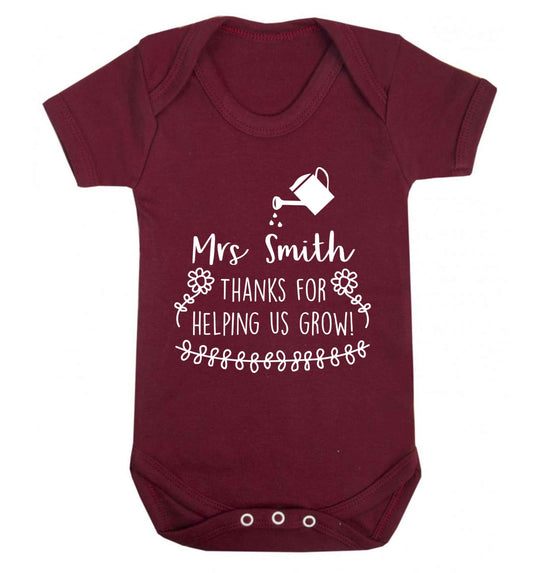 Personalised Mrs Smith thanks for helping us grow Baby Vest maroon 18-24 months