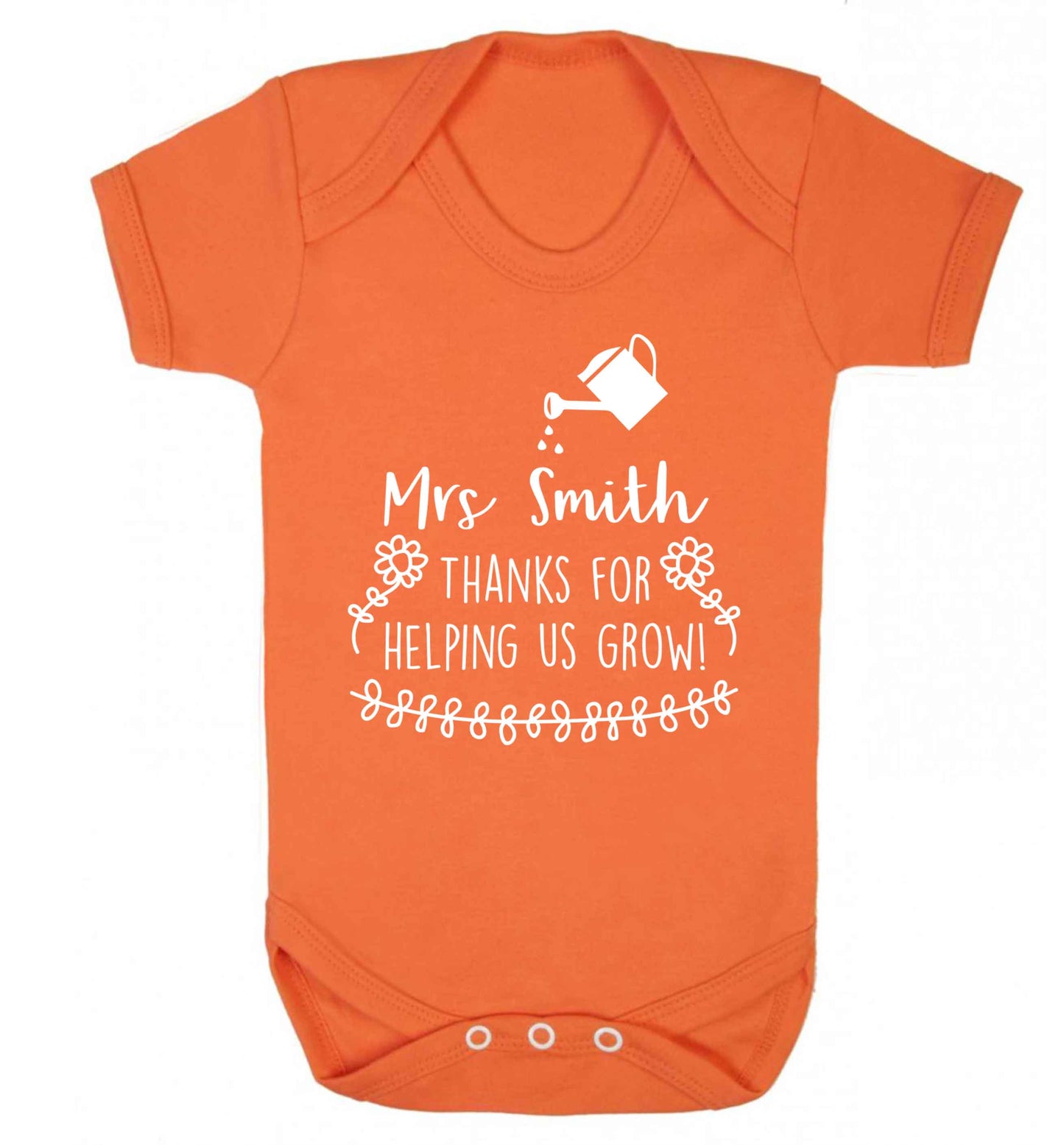 Personalised Mrs Smith thanks for helping us grow Baby Vest orange 18-24 months