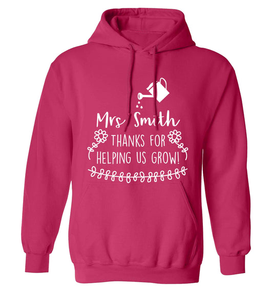 Personalised Mrs Smith thanks for helping us grow adults unisex pink hoodie 2XL