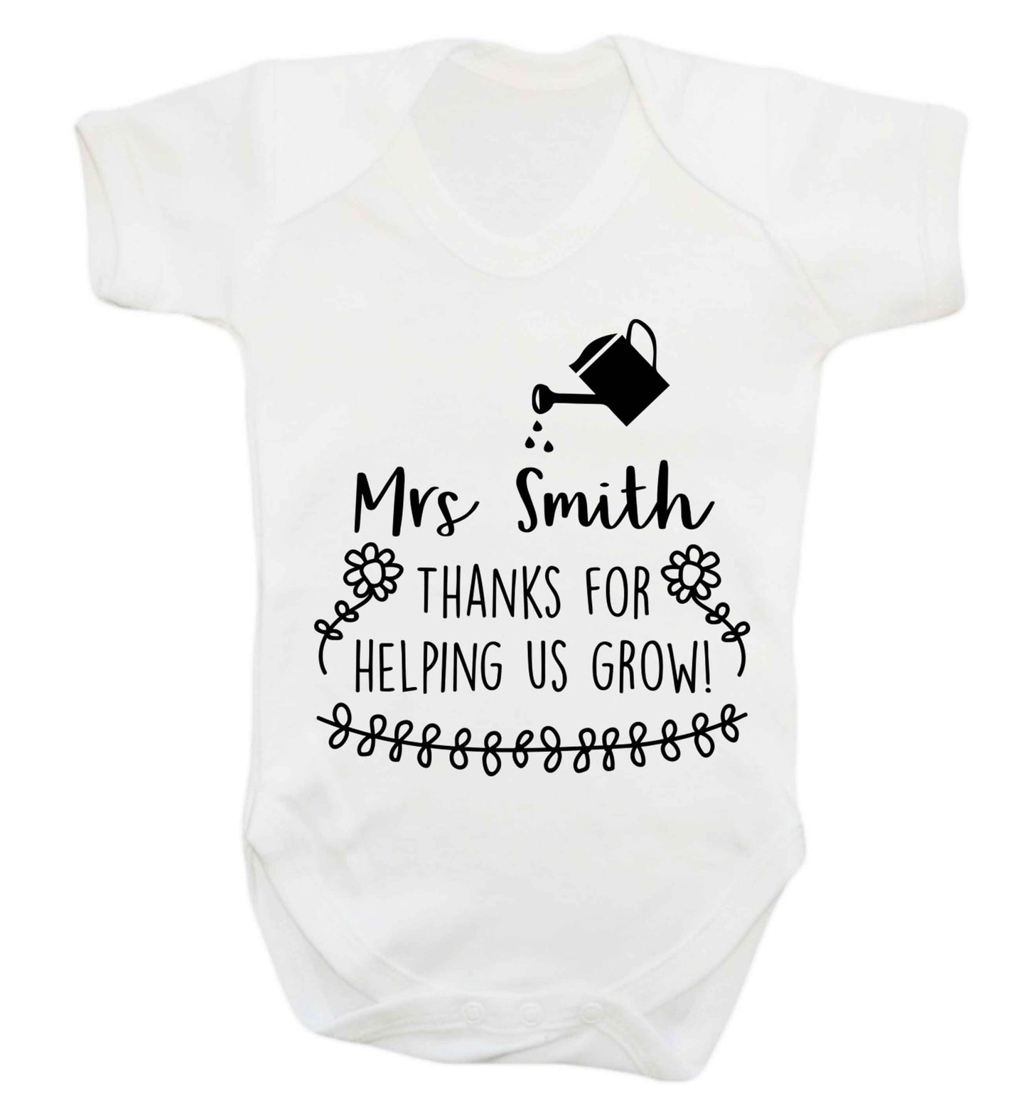 Personalised Mrs Smith thanks for helping us grow Baby Vest white 18-24 months