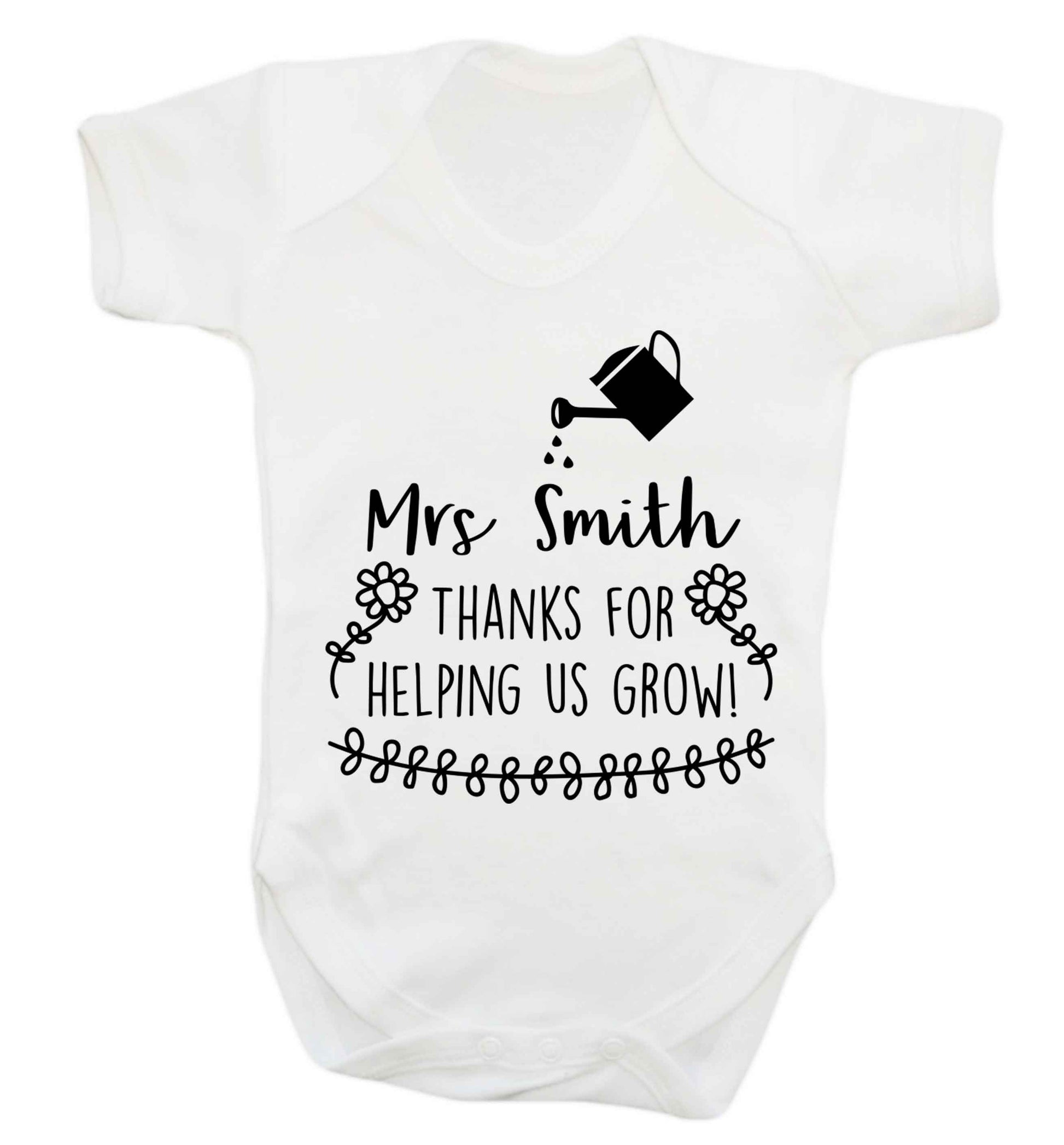 Personalised Mrs Smith thanks for helping us grow Baby Vest white 18-24 months