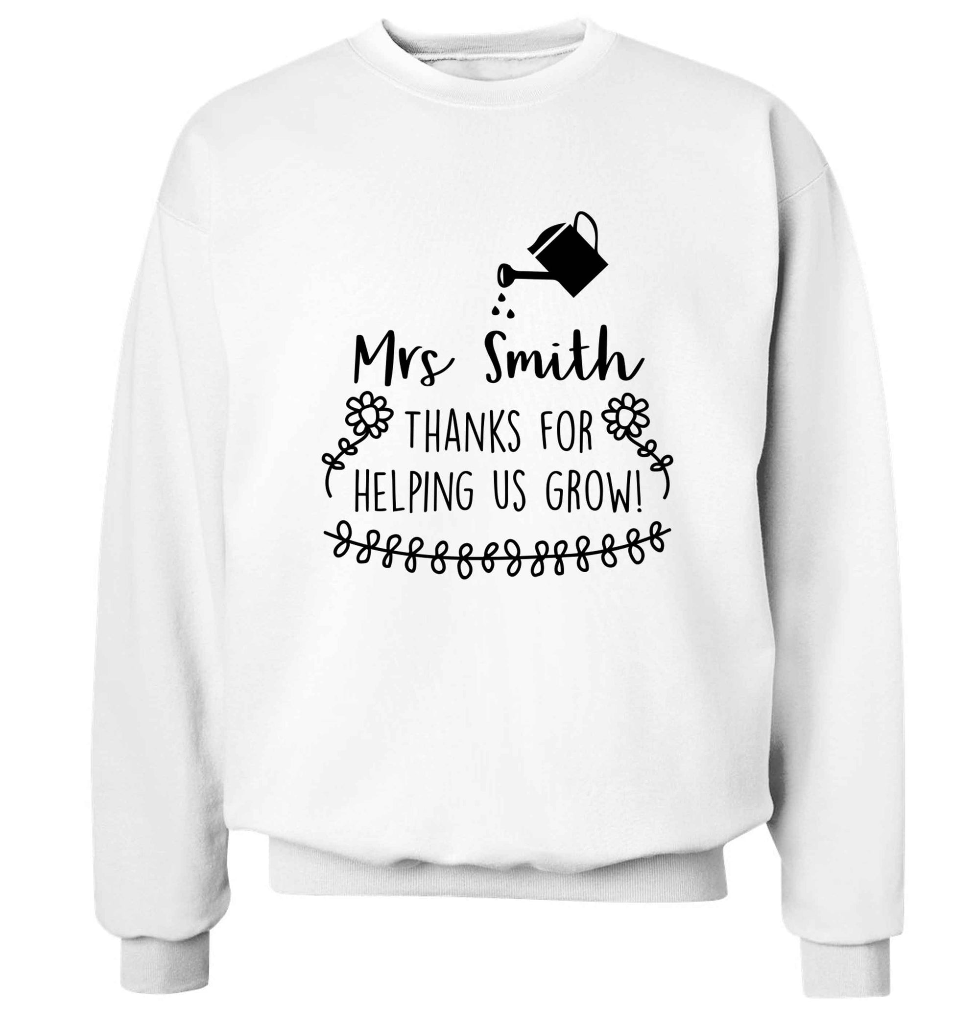 Personalised Mrs Smith thanks for helping us grow Adult's unisex white Sweater 2XL