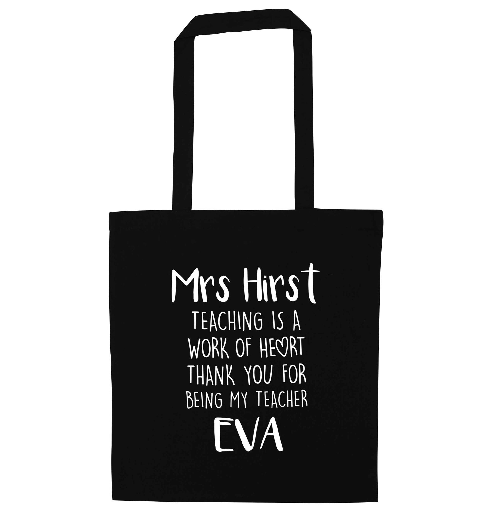 Personalised teaching is a work of heart thank you for being my teacher black tote bag