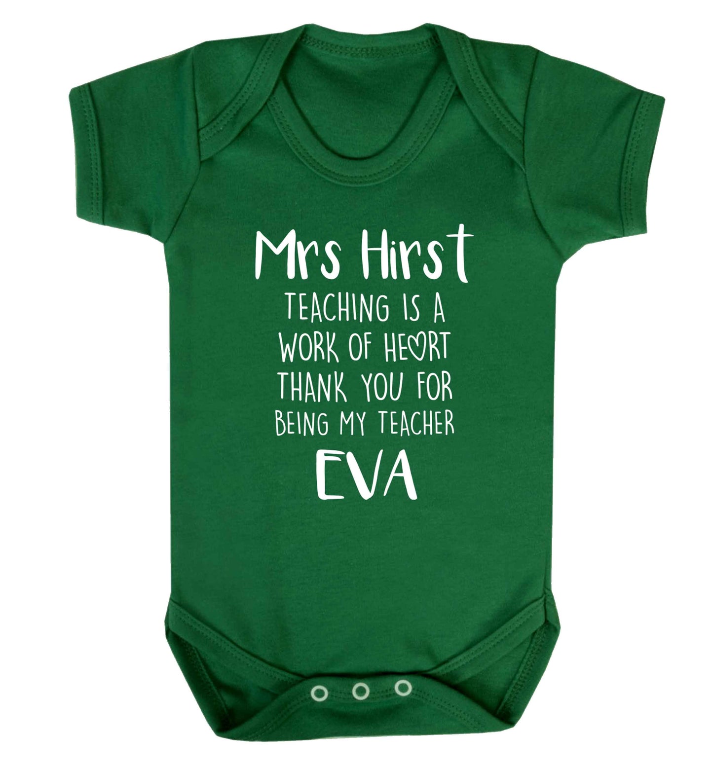 Personalised teaching is a work of heart thank you for being my teacher Baby Vest green 18-24 months