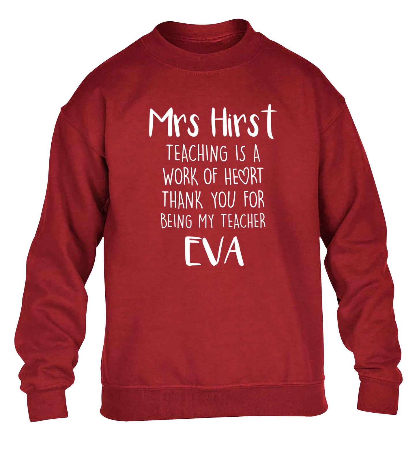 Personalised teaching is a work of heart thank you for being my teacher children's grey sweater 12-13 Years