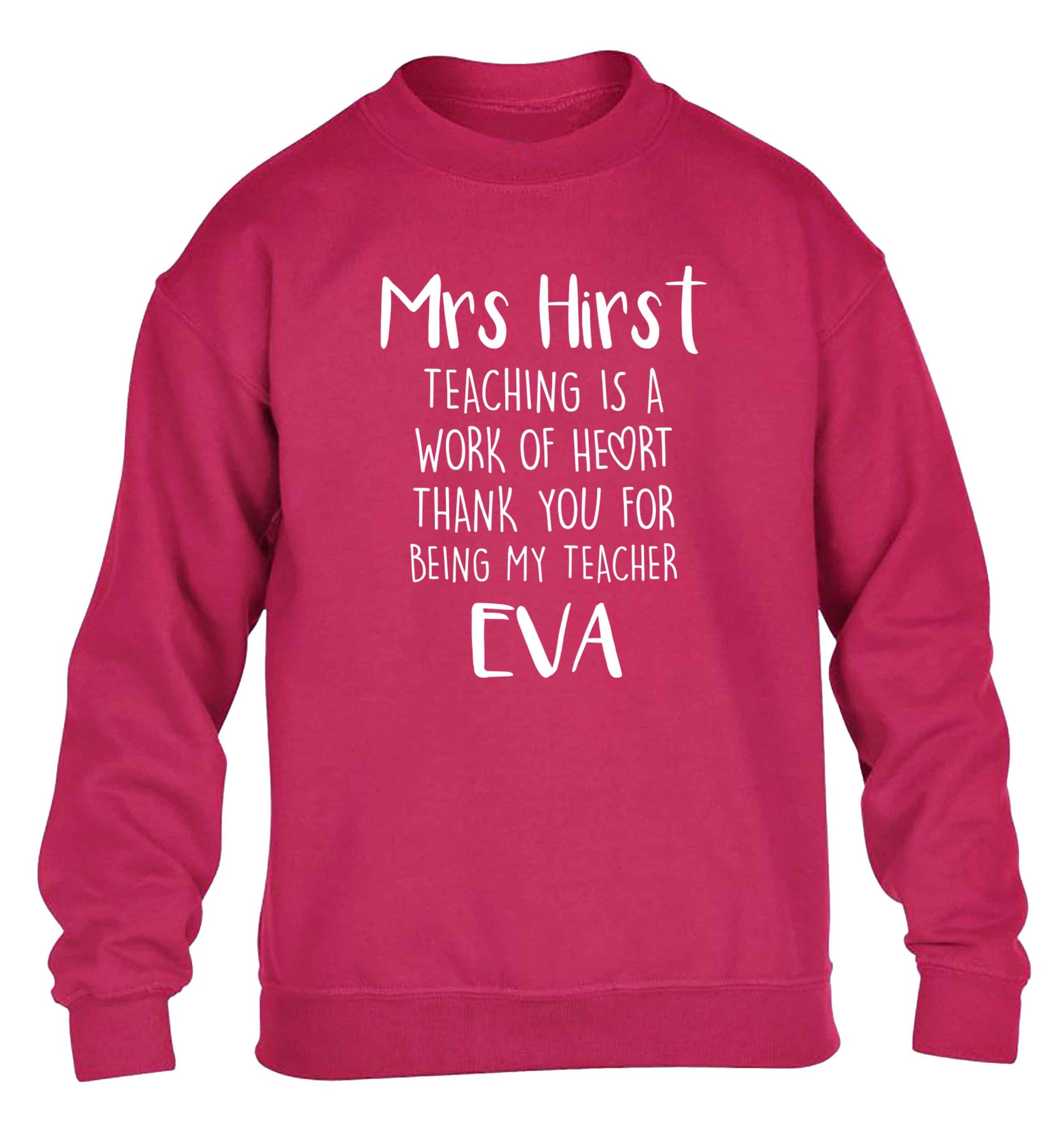 Personalised teaching is a work of heart thank you for being my teacher children's pink sweater 12-13 Years