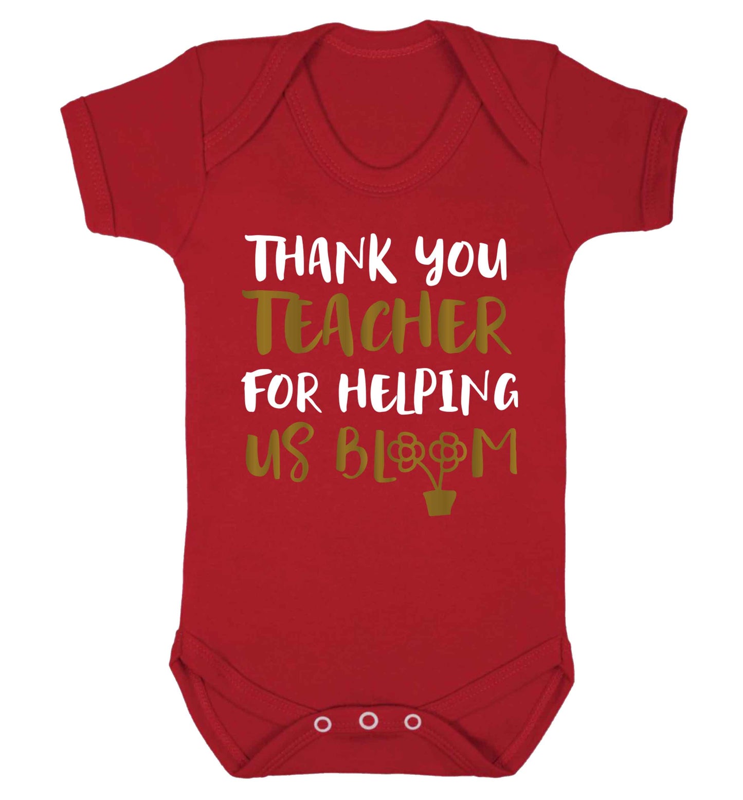 Thank you teacher for helping us bloom Baby Vest red 18-24 months