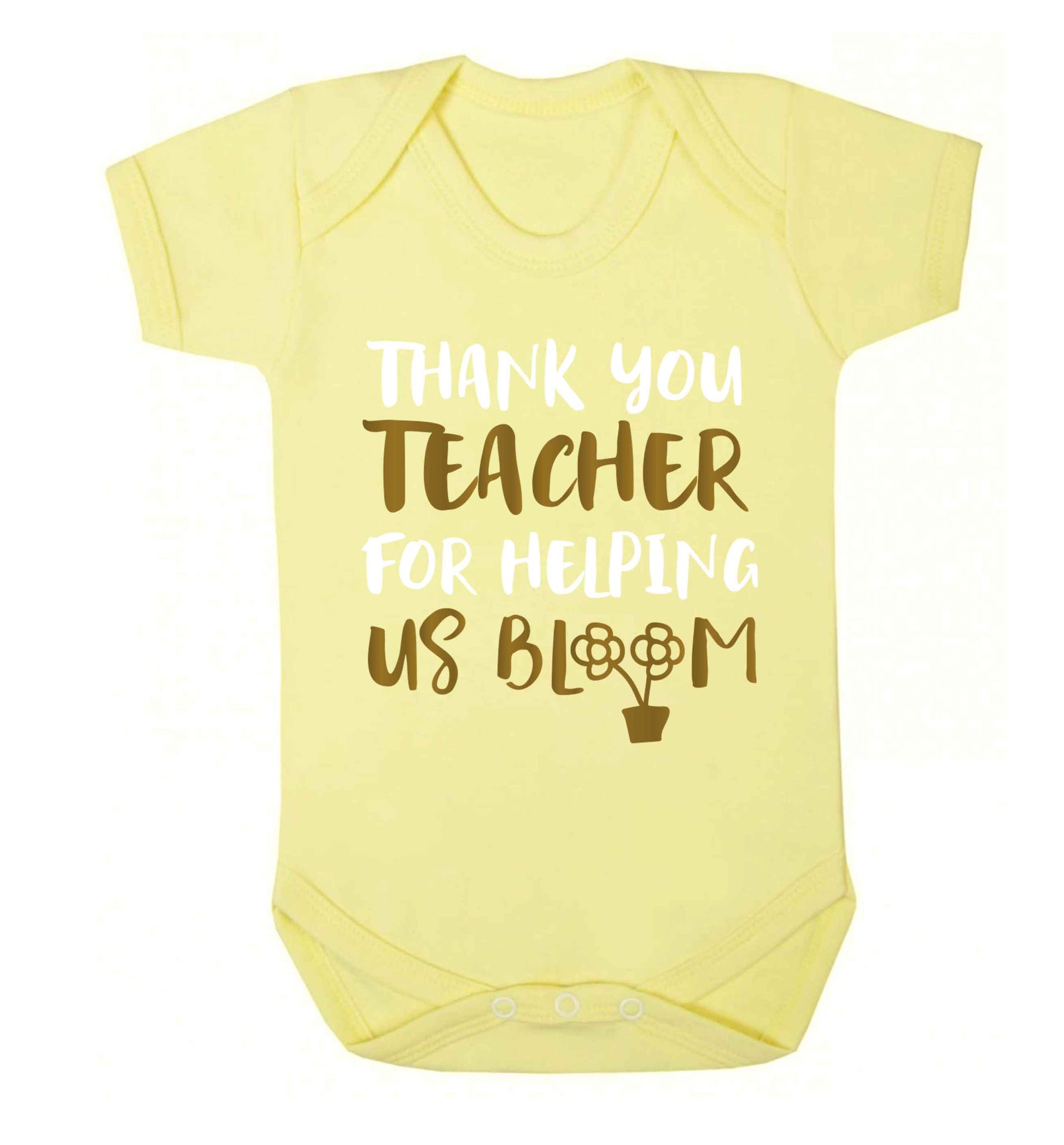 Thank you teacher for helping us bloom Baby Vest pale yellow 18-24 months