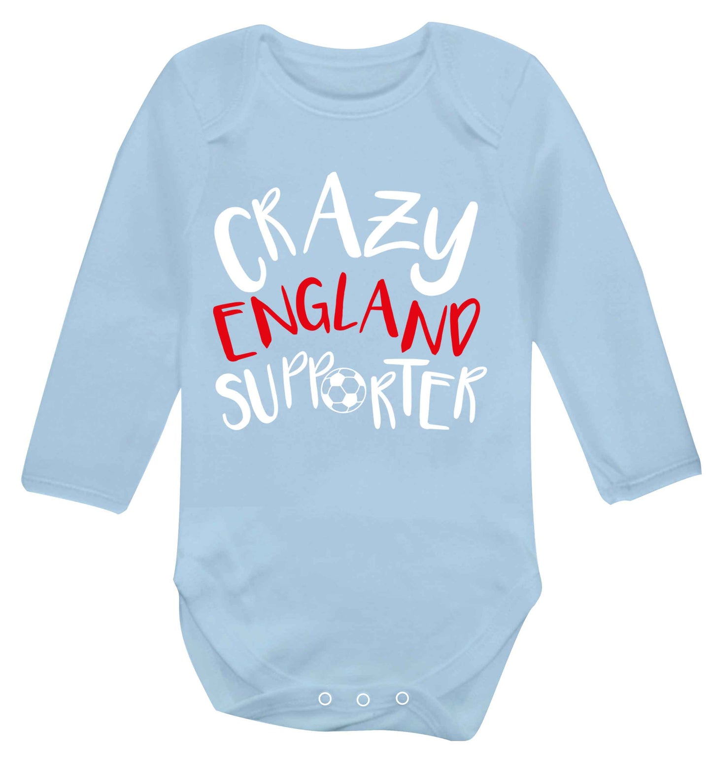 Crazy England supporter Baby Vest long sleeved pale blue 6-12 months