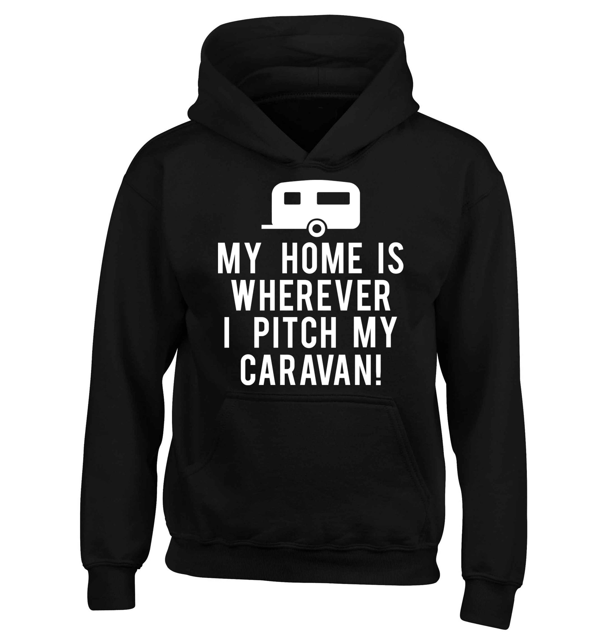 My home is wherever I pitch my caravan children's black hoodie 12-13 Years