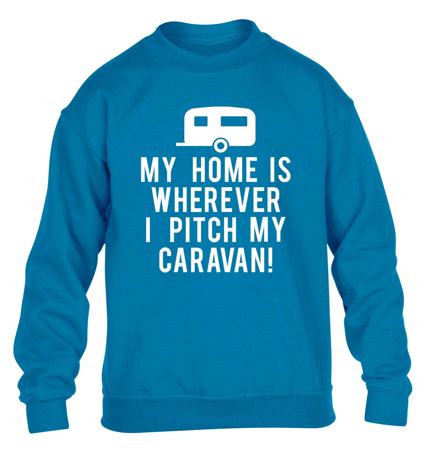 My home is wherever I pitch my caravan children's blue sweater 12-13 Years