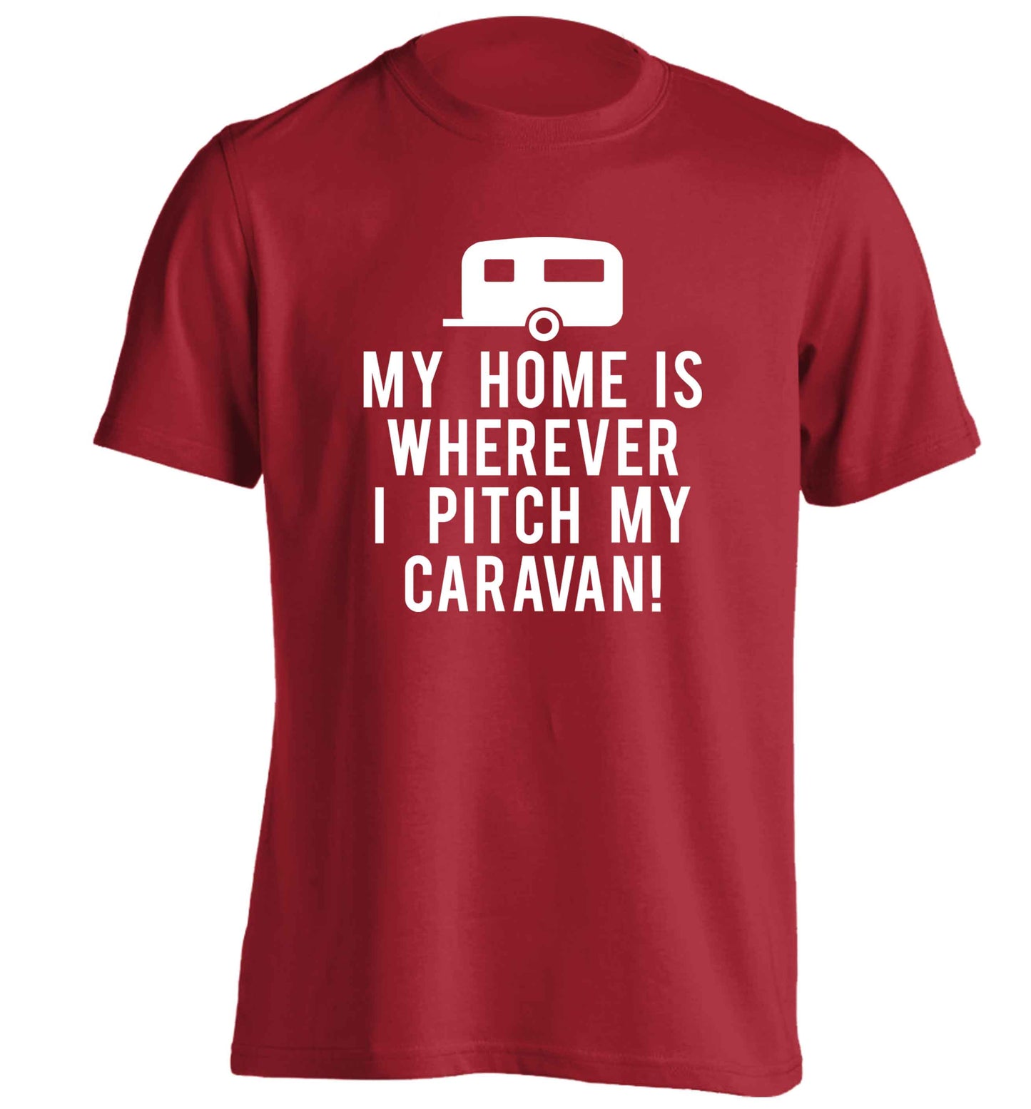 My home is wherever I pitch my caravan adults unisex red Tshirt 2XL