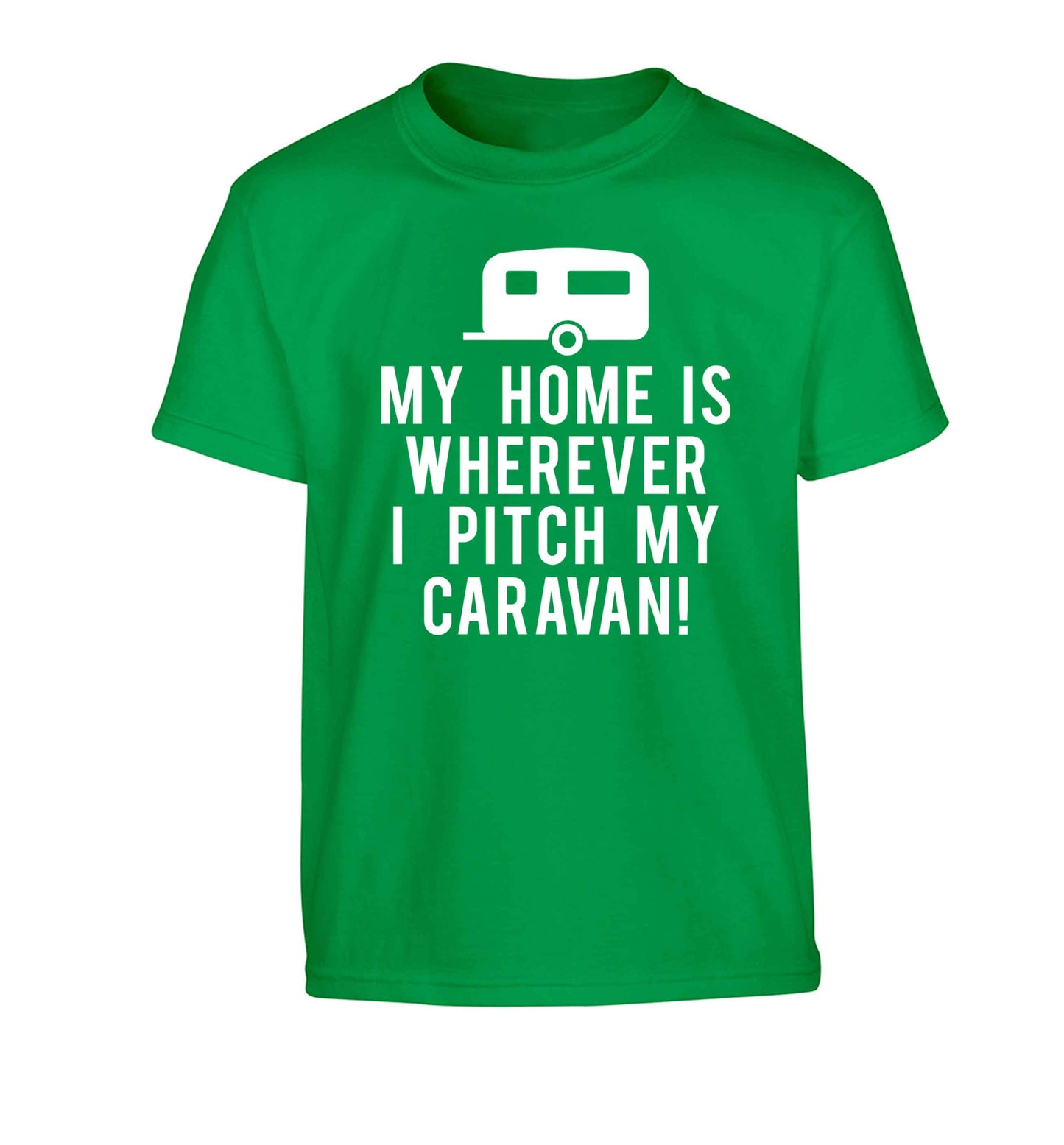 My home is wherever I pitch my caravan Children's green Tshirt 12-13 Years