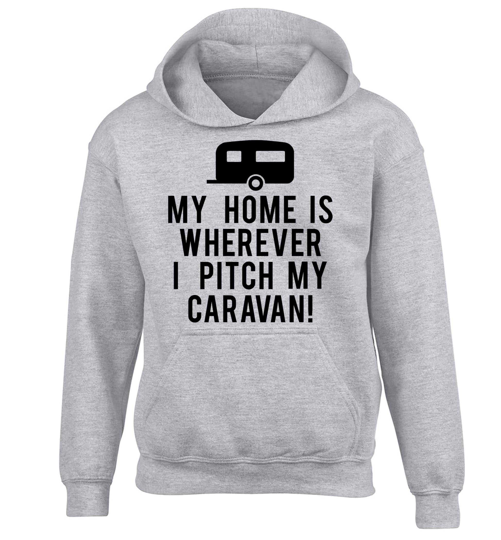 My home is wherever I pitch my caravan children's grey hoodie 12-13 Years