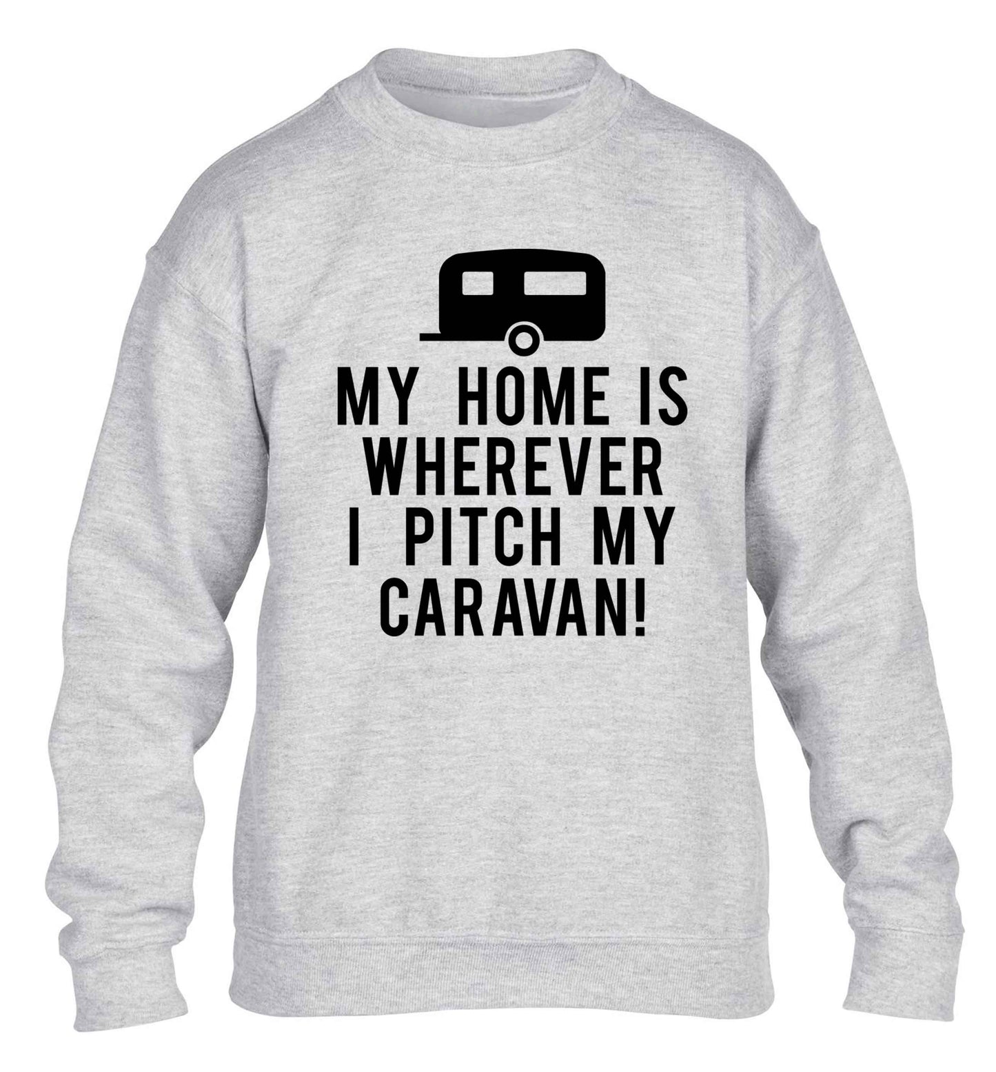 My home is wherever I pitch my caravan children's grey sweater 12-13 Years