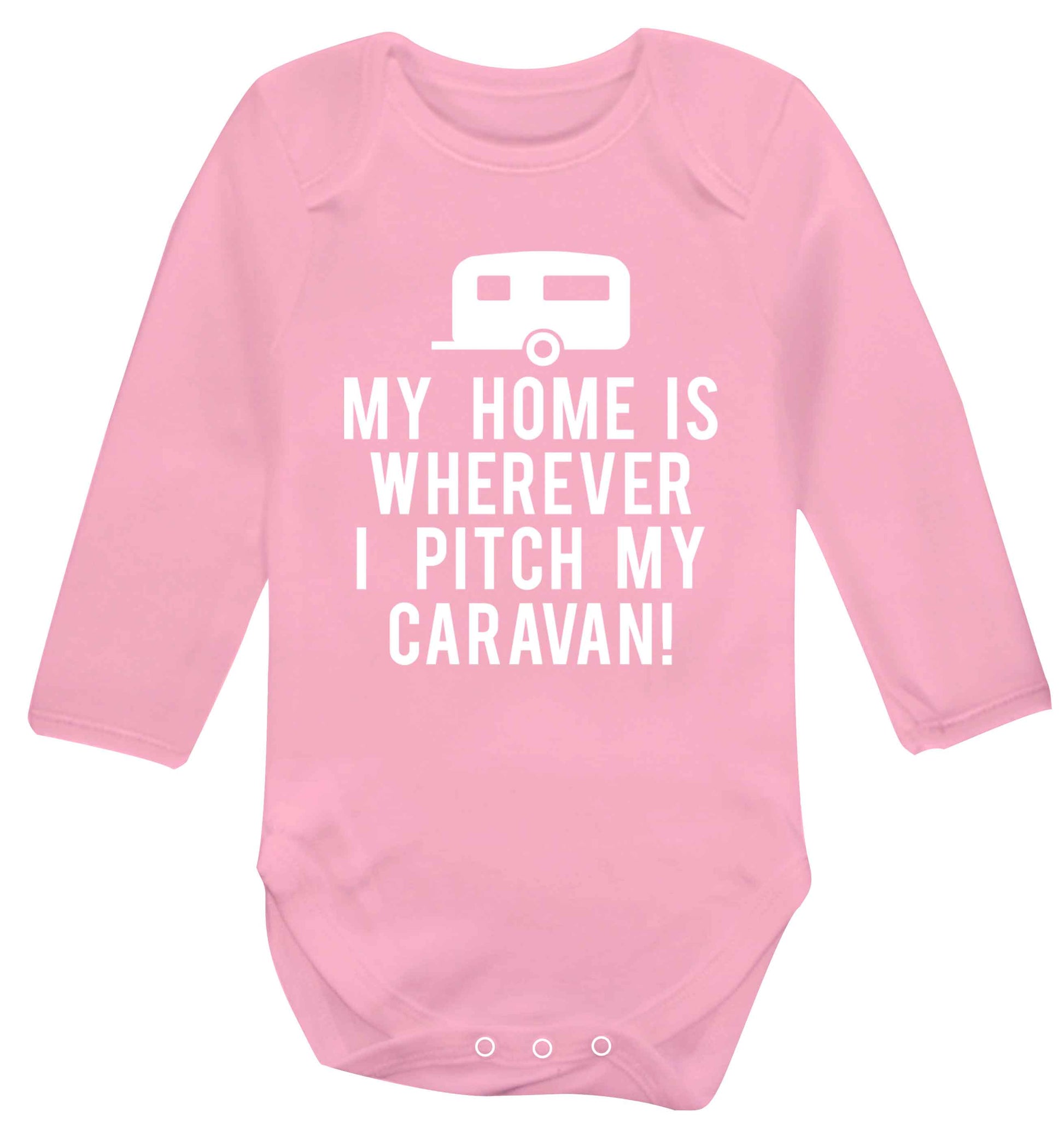 My home is wherever I pitch my caravan Baby Vest long sleeved pale pink 6-12 months