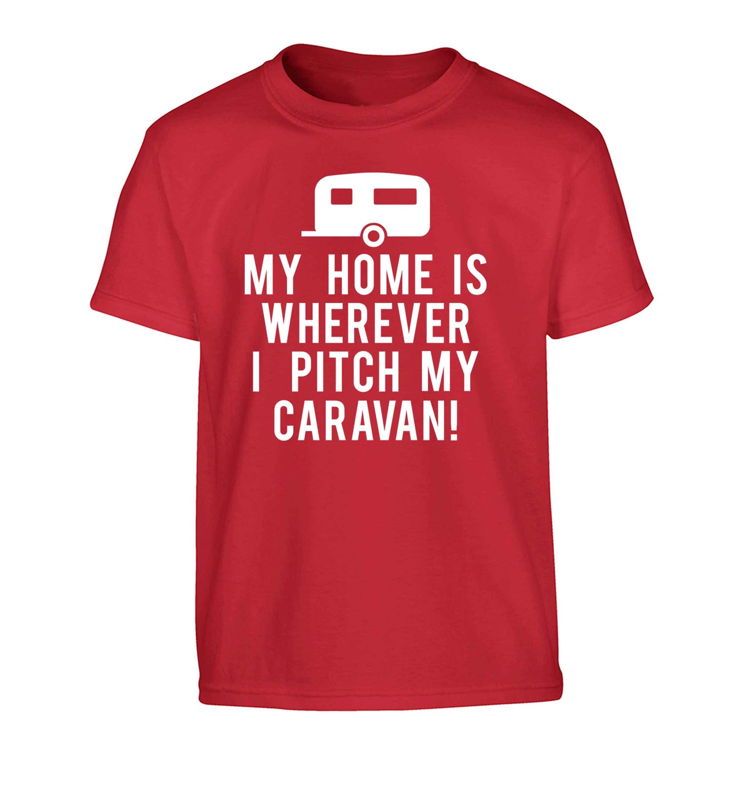 My home is wherever I pitch my caravan Children's red Tshirt 12-13 Years